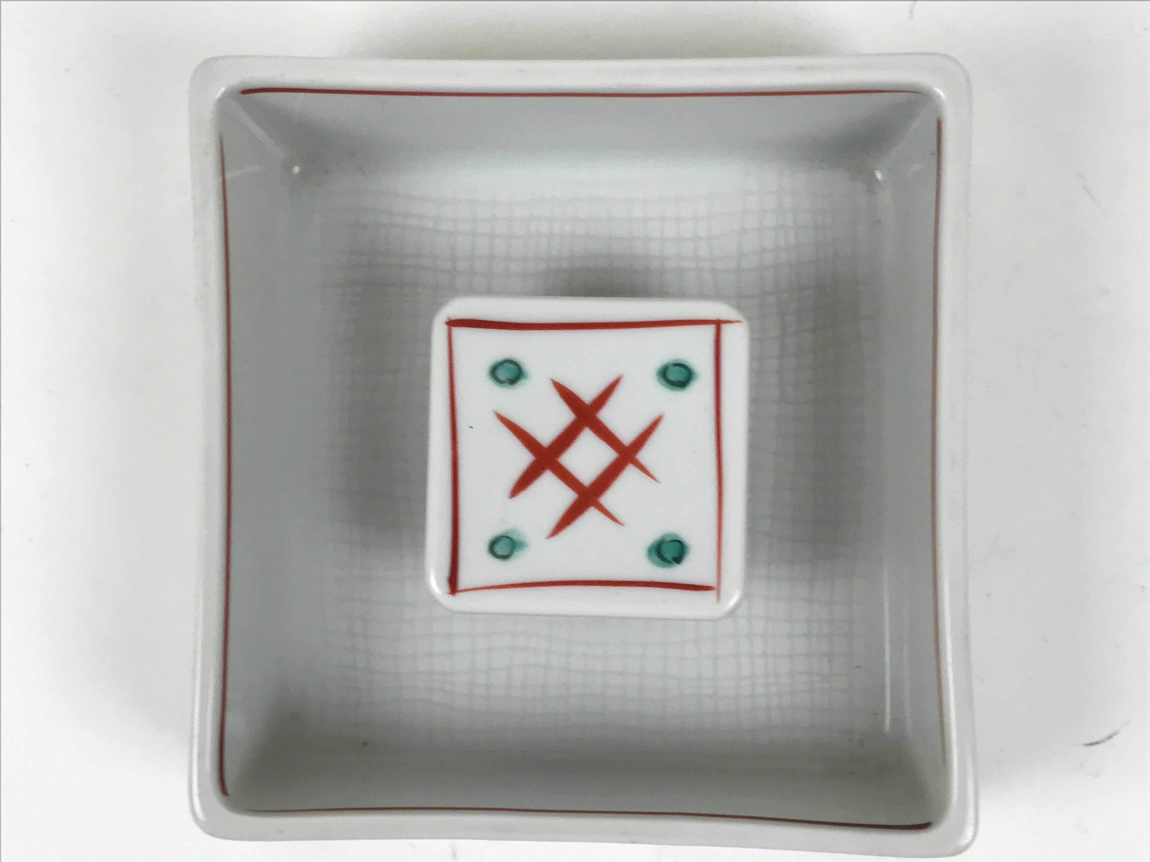 Japanese Tachikichi Porcelain Square Ashtray Vtg Haizara White Red Green Y425
