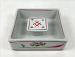 Japanese Tachikichi Porcelain Square Ashtray Vtg Haizara White Red Green Y426