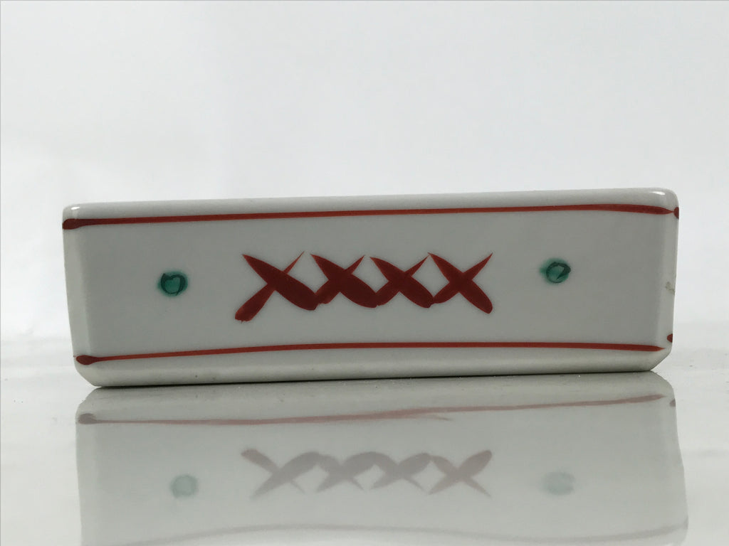 Japanese Tachikichi Porcelain Square Ashtray Vtg Haizara White Red Green Y426