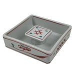 Japanese Tachikichi Porcelain Square Ashtray Vtg Haizara White Red Green Y426