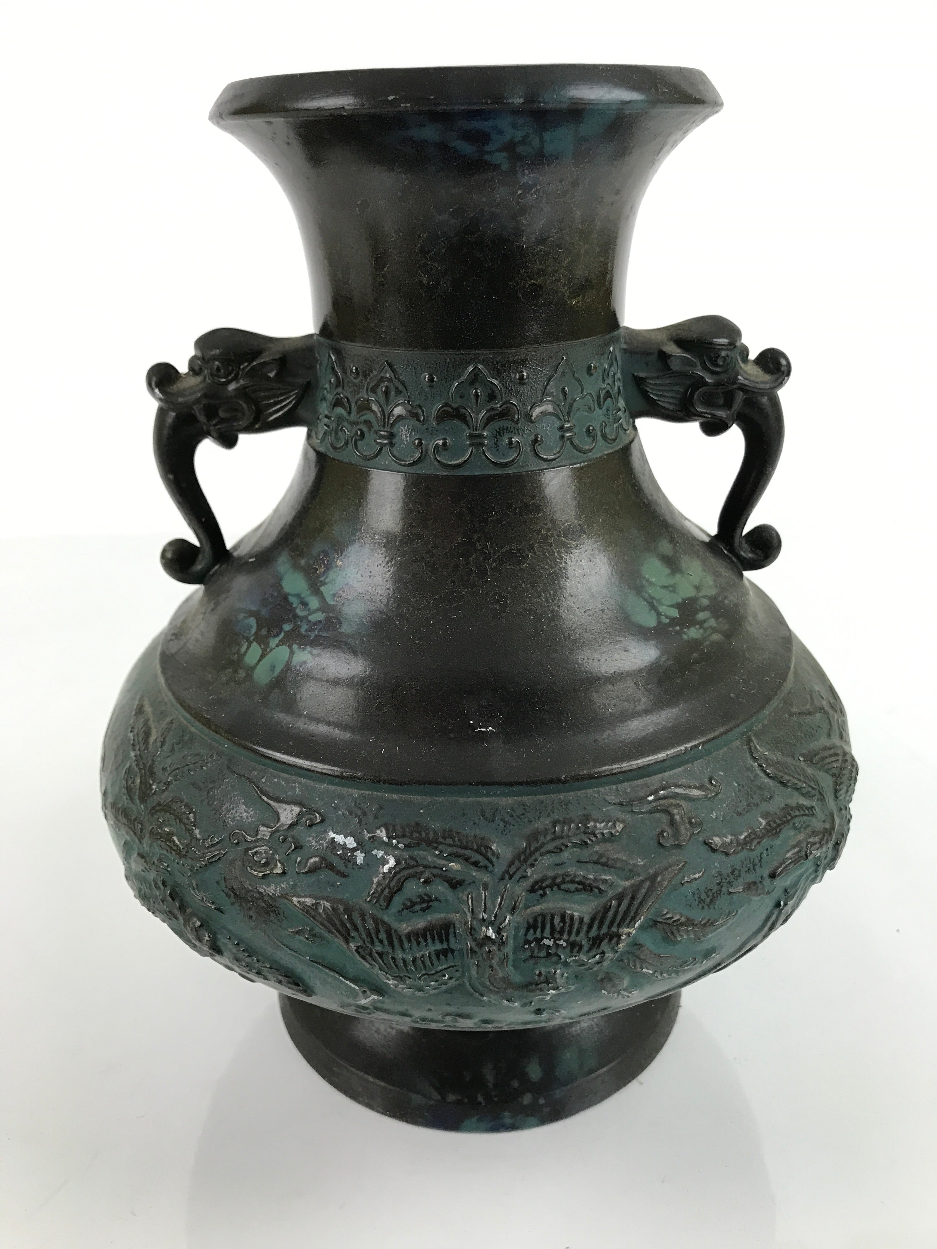 Japanese Takaoka Bronze Metal Flower Vase Vtg Ikebana Kabin Phoenix Ho-oh FK112