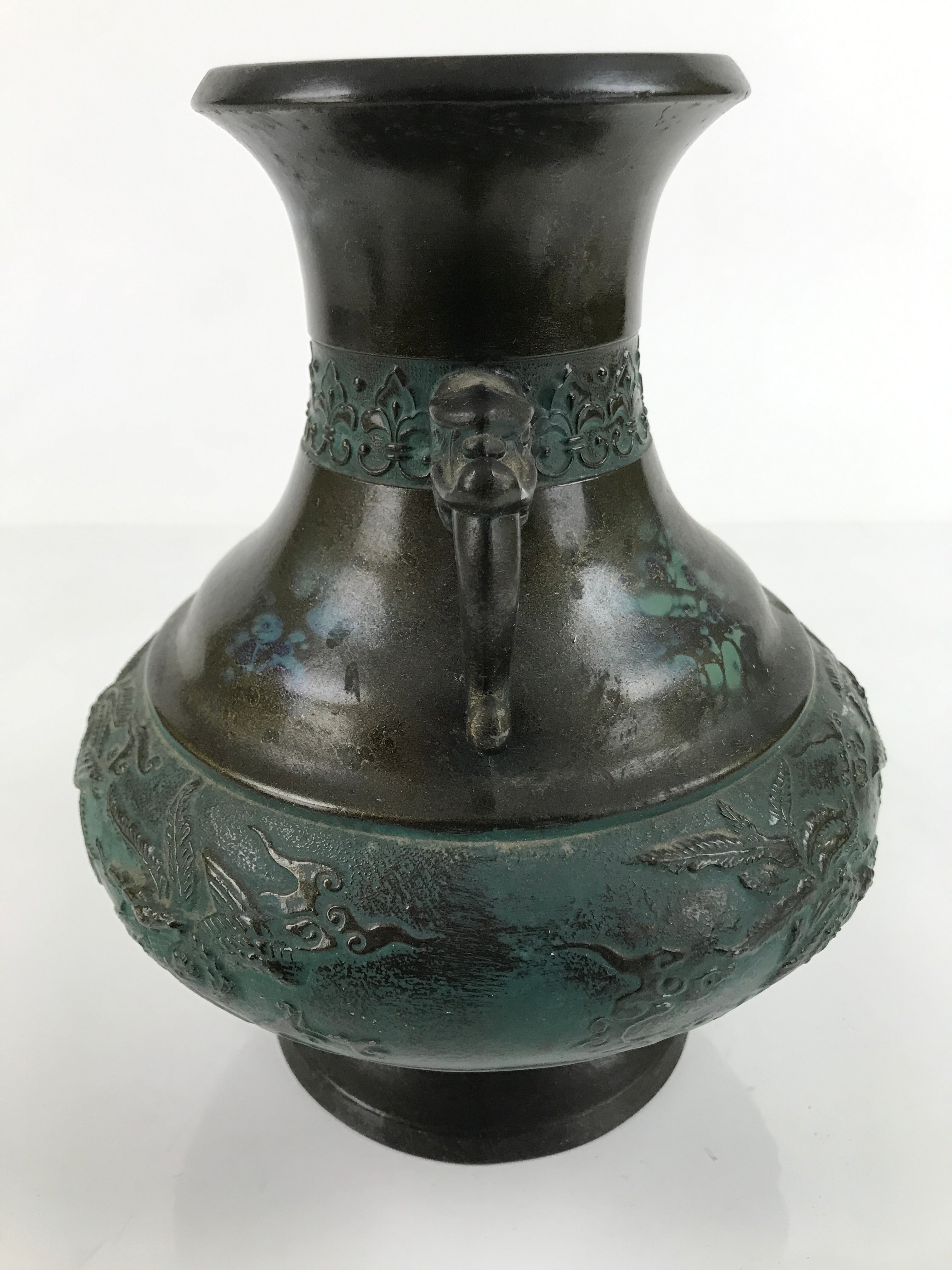 Japanese Takaoka Bronze Metal Flower Vase Vtg Ikebana Kabin Phoenix Ho-oh FK112