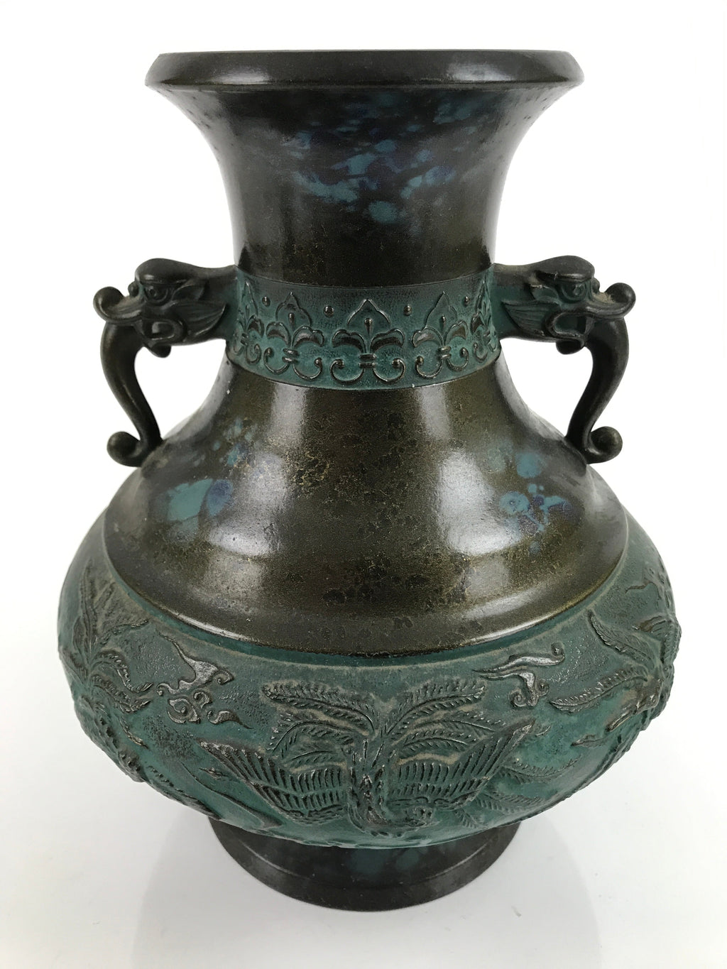 Japanese Takaoka Bronze Metal Flower Vase Vtg Ikebana Kabin Phoenix Ho-oh FK112