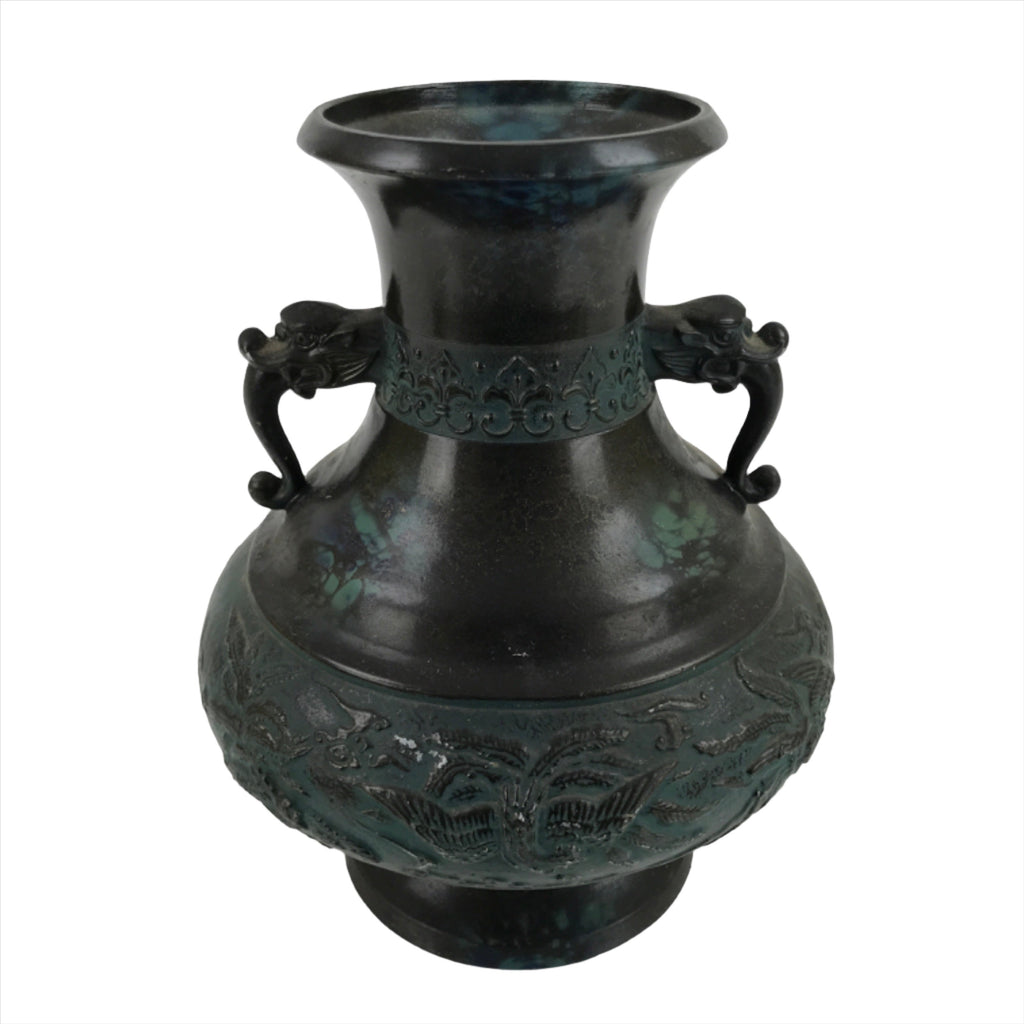 Japanese Takaoka Bronze Metal Flower Vase Vtg Ikebana Kabin Phoenix Ho-oh FK112