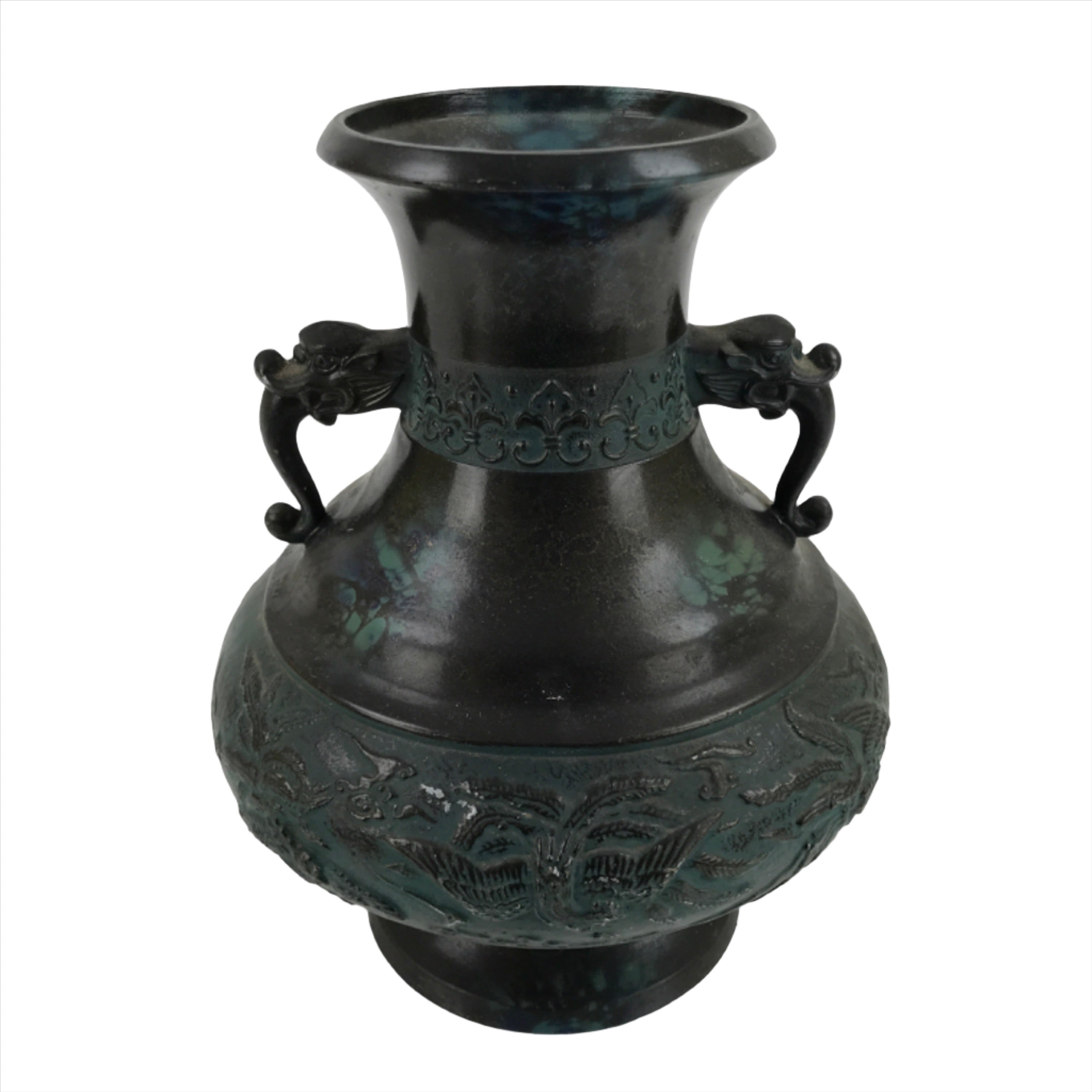 Japanese Takaoka Bronze Metal Flower Vase Vtg Ikebana Kabin Phoenix Ho-oh FK112
