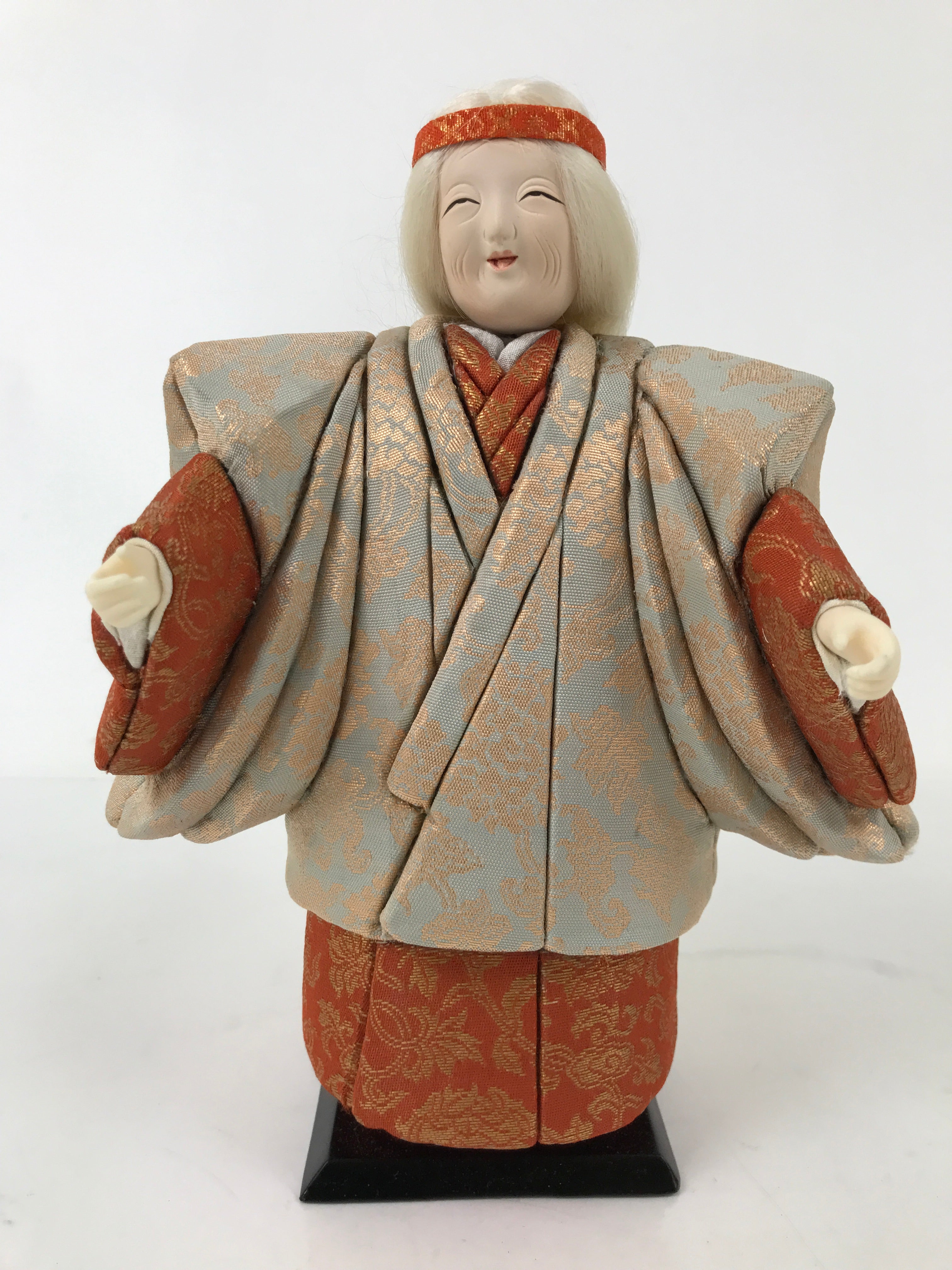 Japanese Takasago Doll Old Lady Vtg Gogatsu Ningyo Kimekomi Orange Gray ID607