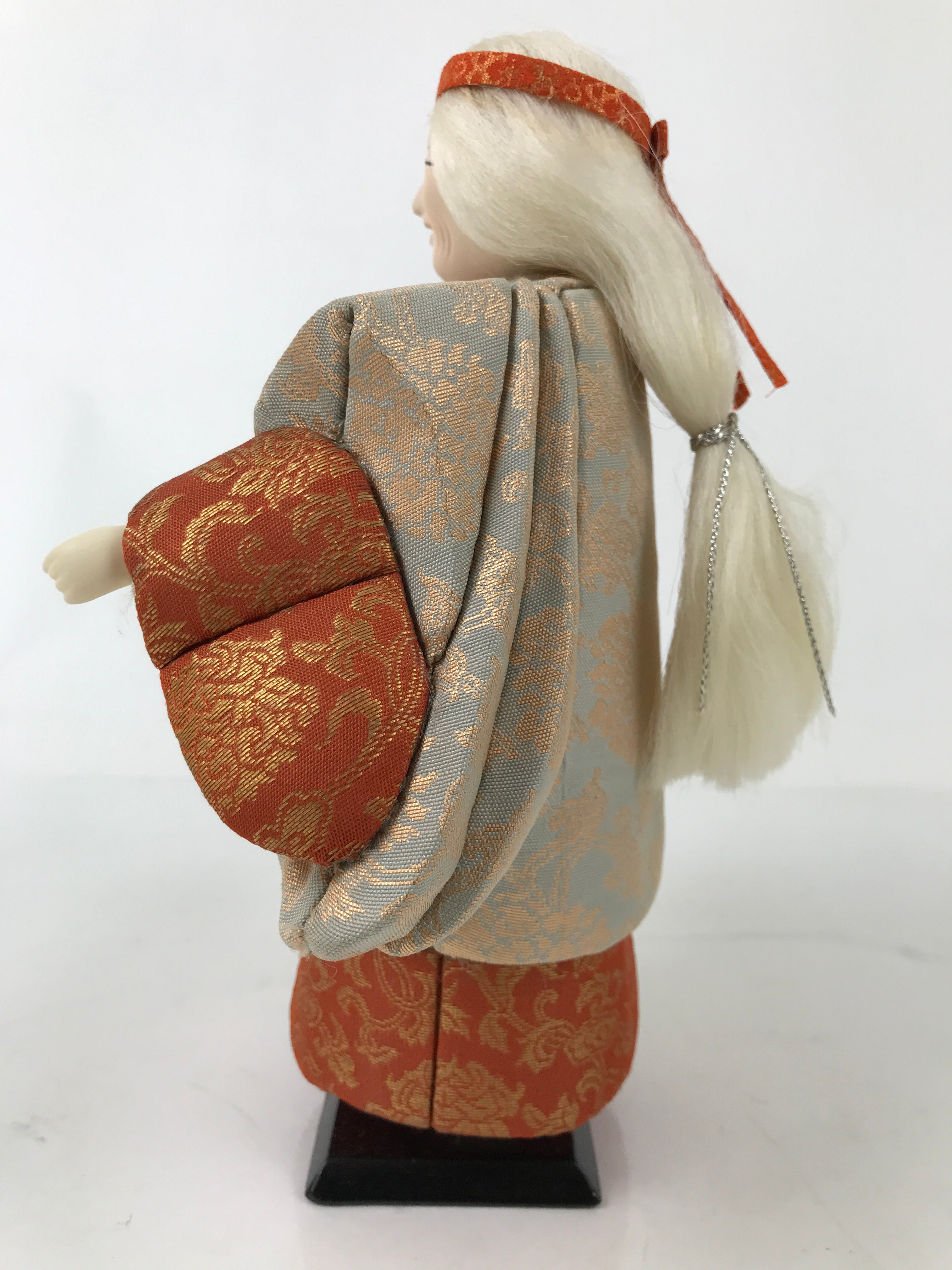 Japanese Takasago Doll Old Lady Vtg Gogatsu Ningyo Kimekomi Orange Gray ID607