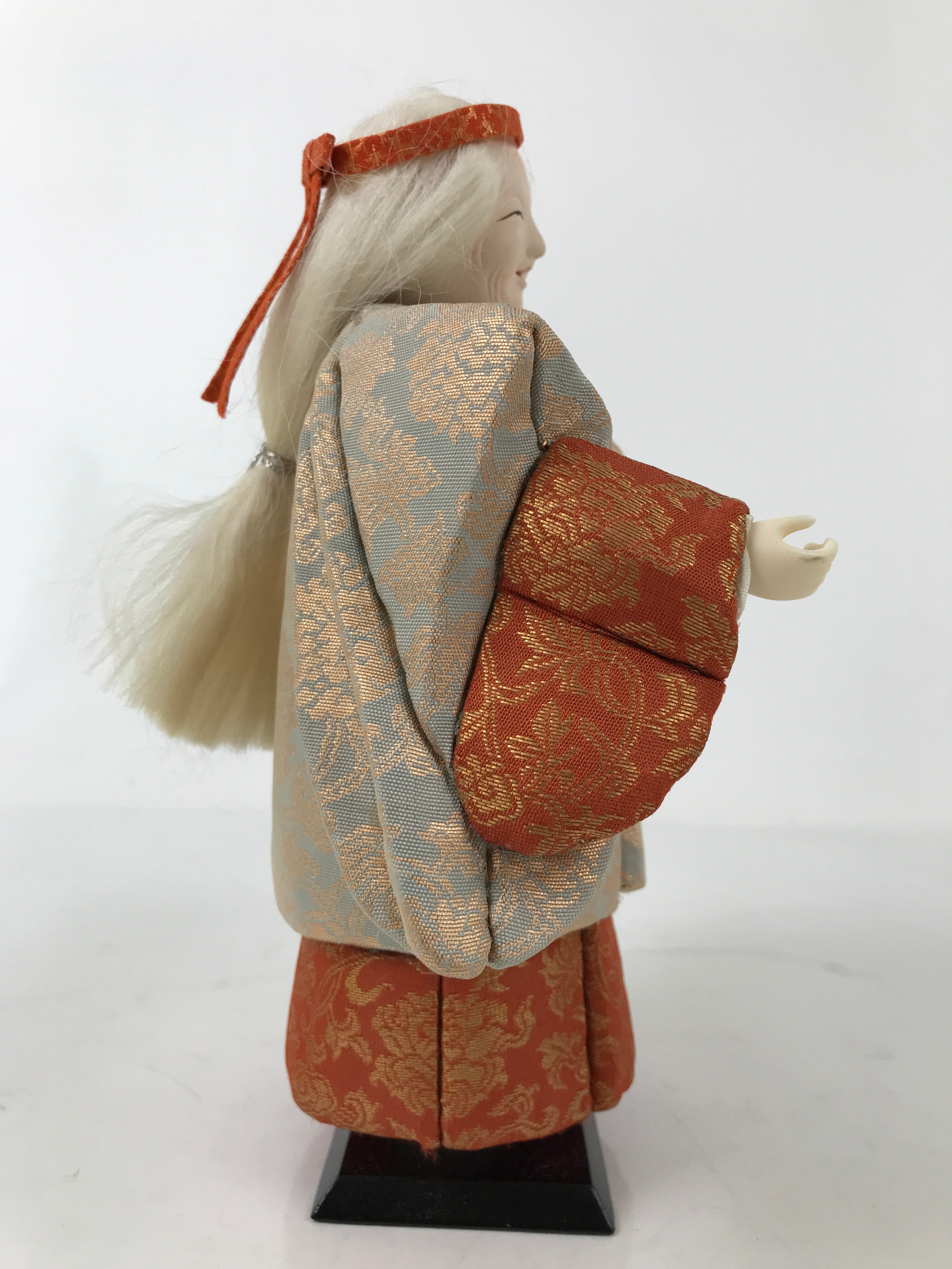 Japanese Takasago Doll Old Lady Vtg Gogatsu Ningyo Kimekomi Orange Gray ID607