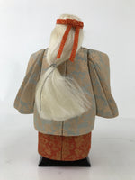 Japanese Takasago Doll Old Lady Vtg Gogatsu Ningyo Kimekomi Orange Gray ID607