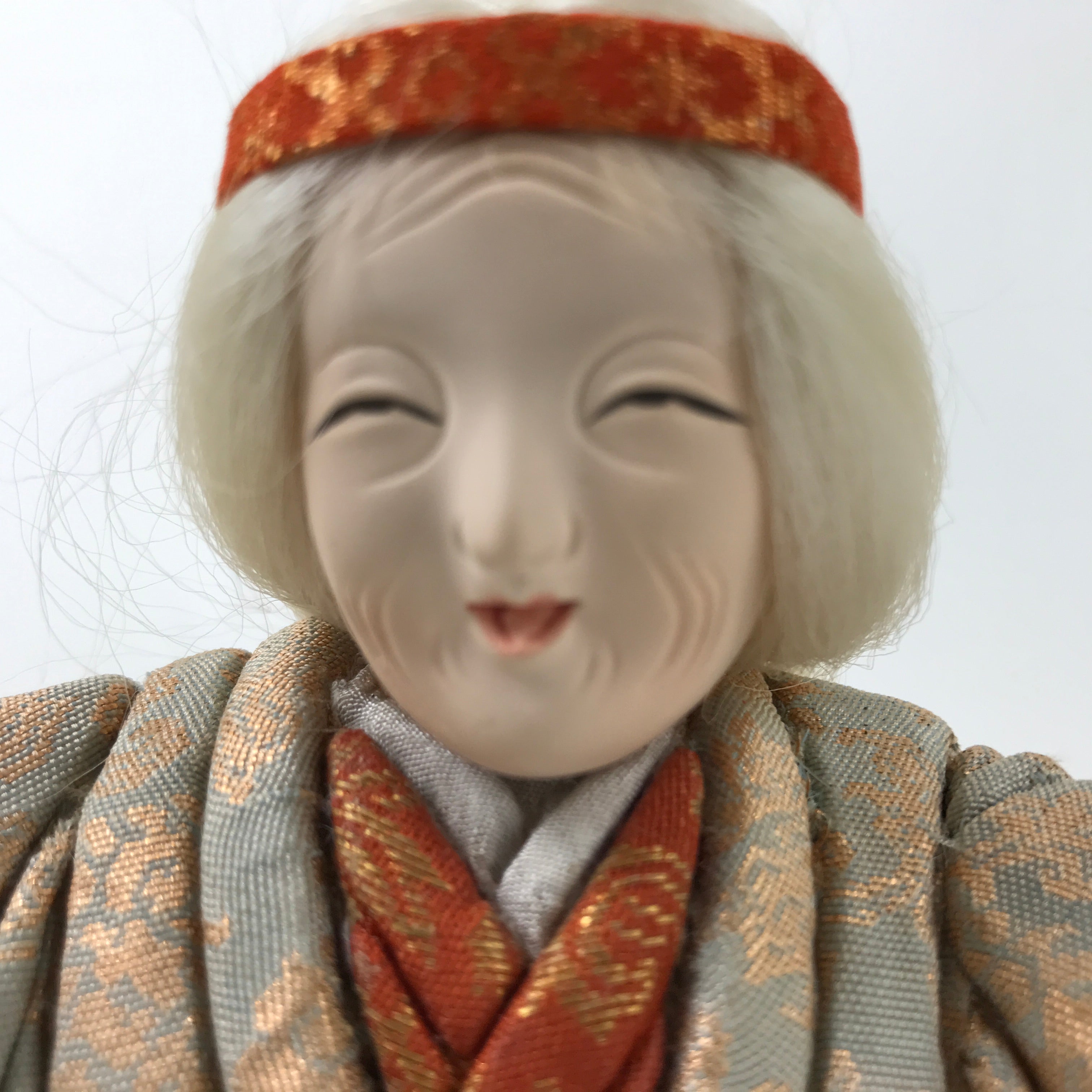 Japanese Takasago Doll Old Lady Vtg Gogatsu Ningyo Kimekomi Orange Gray ID607