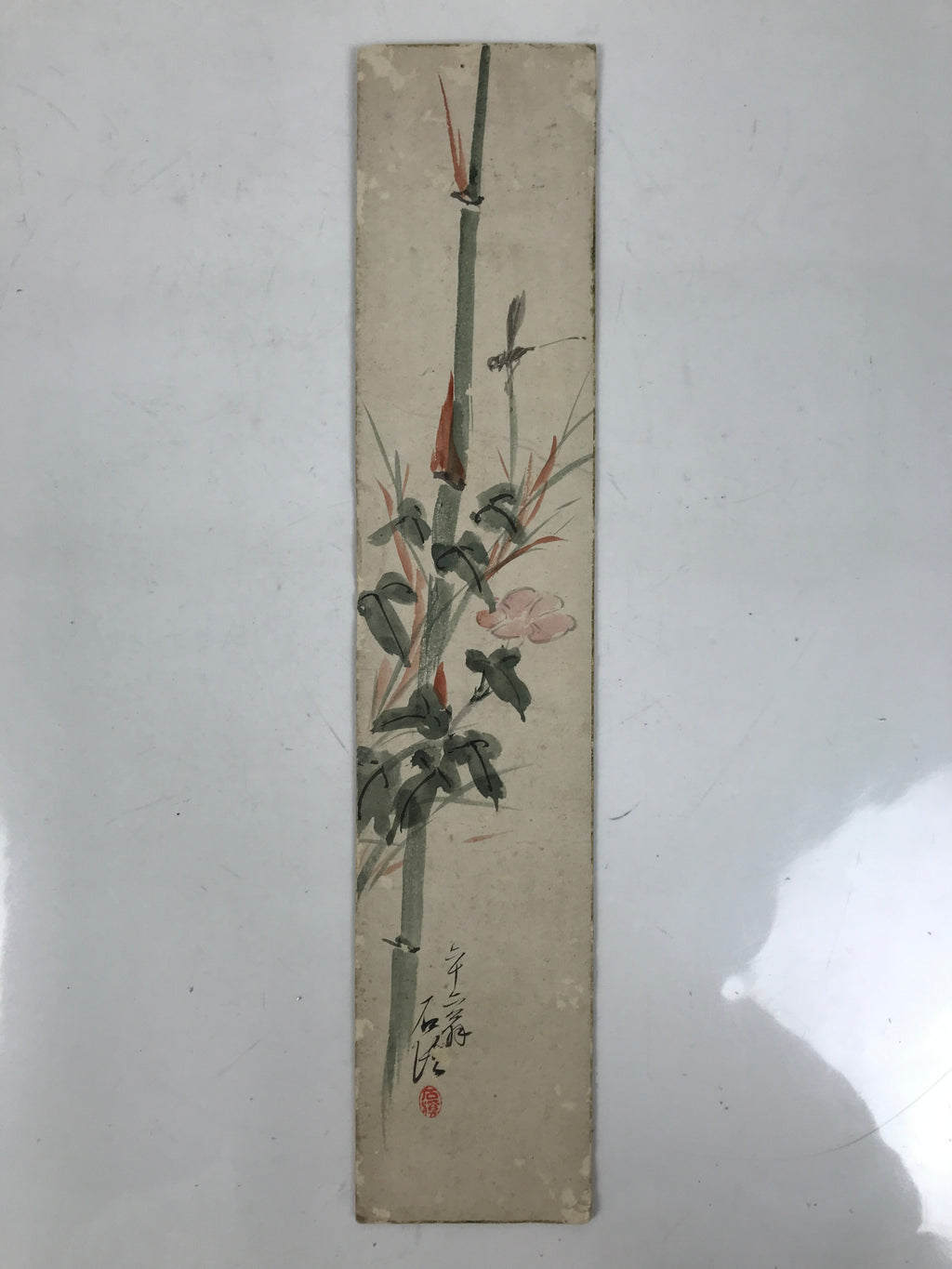 Japanese Tanzaku Shikishi Art Board Bamboo Pink Flower Morning Glory A733