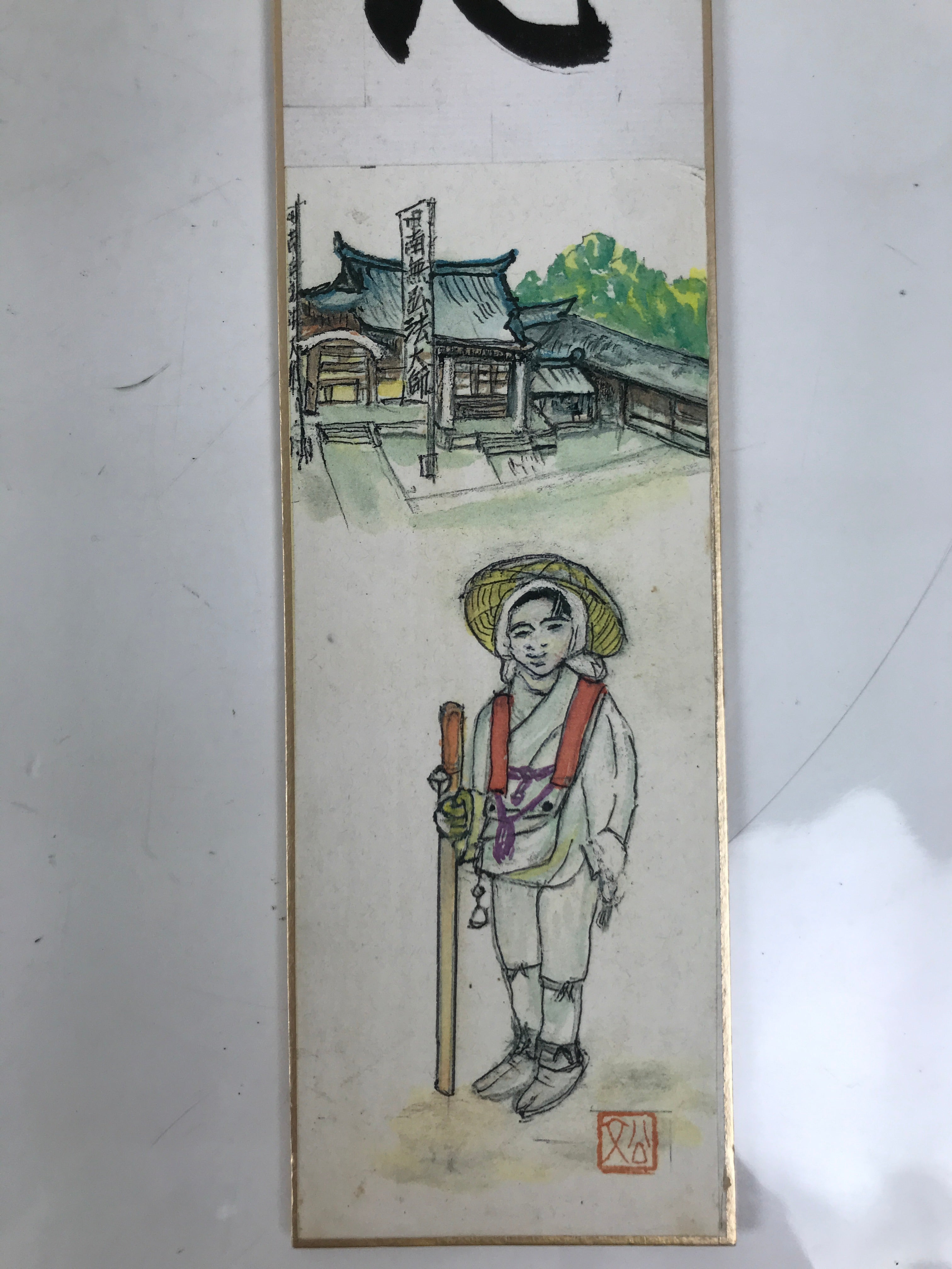 Japanese Tanzaku Shikishi Art Board Buddhist Shikoku Pilgrim Temple Sutra A751