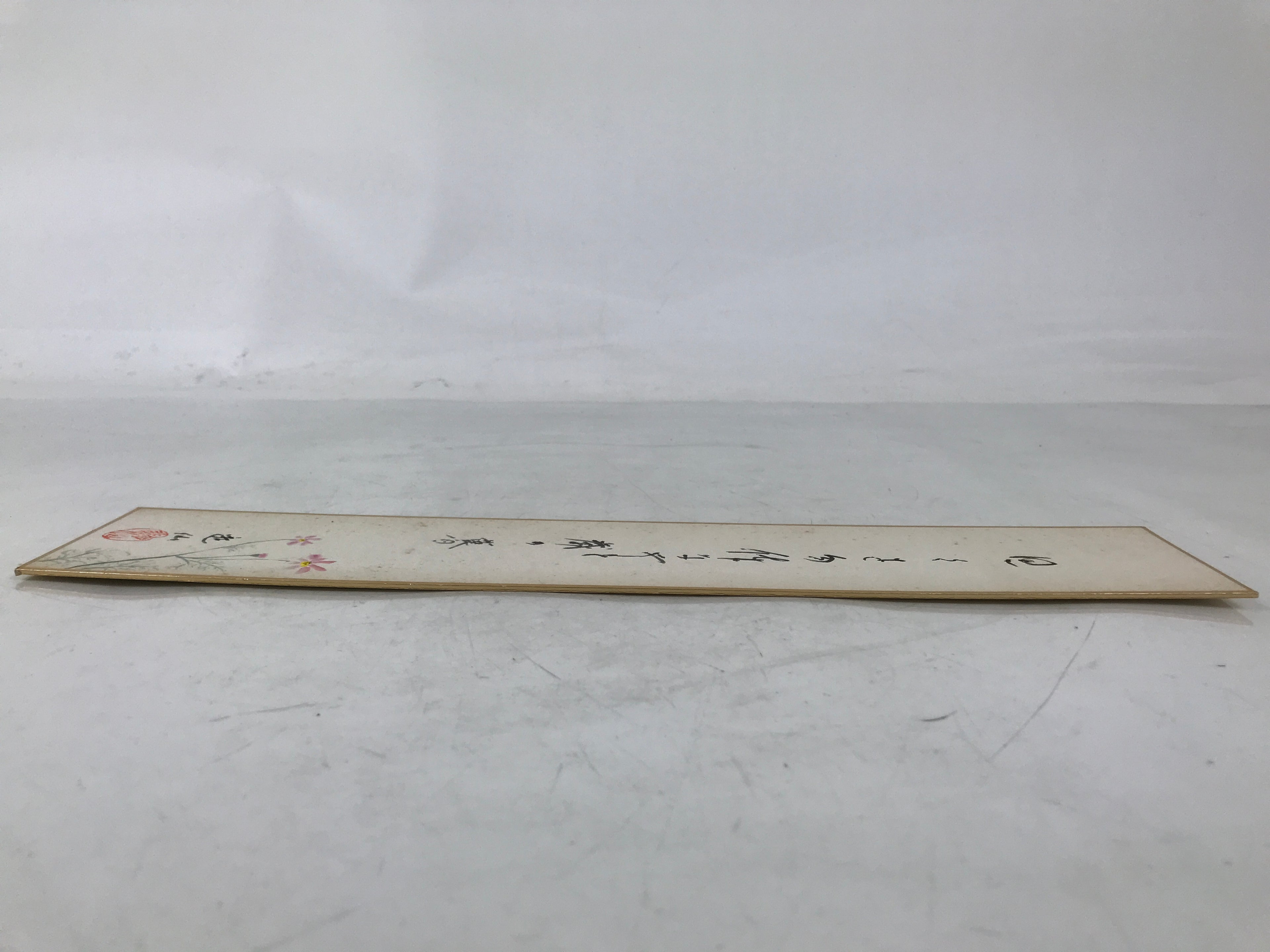 Japanese Tanzaku Shikishi Art Board Calligraphy Poem Autumn Cosmos Flower A754