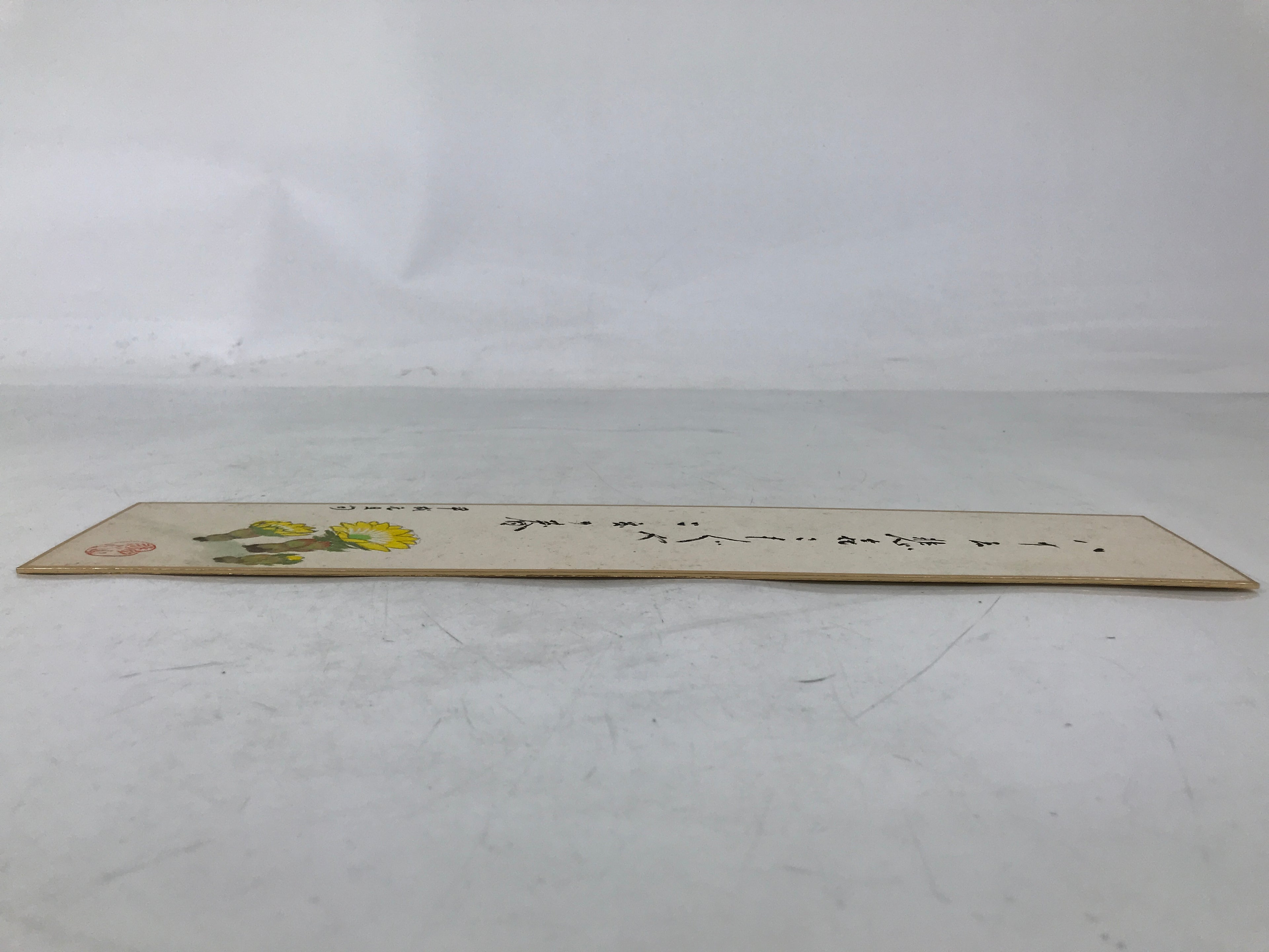 Japanese Tanzaku Shikishi Art Board Calligraphy Poem New Year Yellow Flower A752