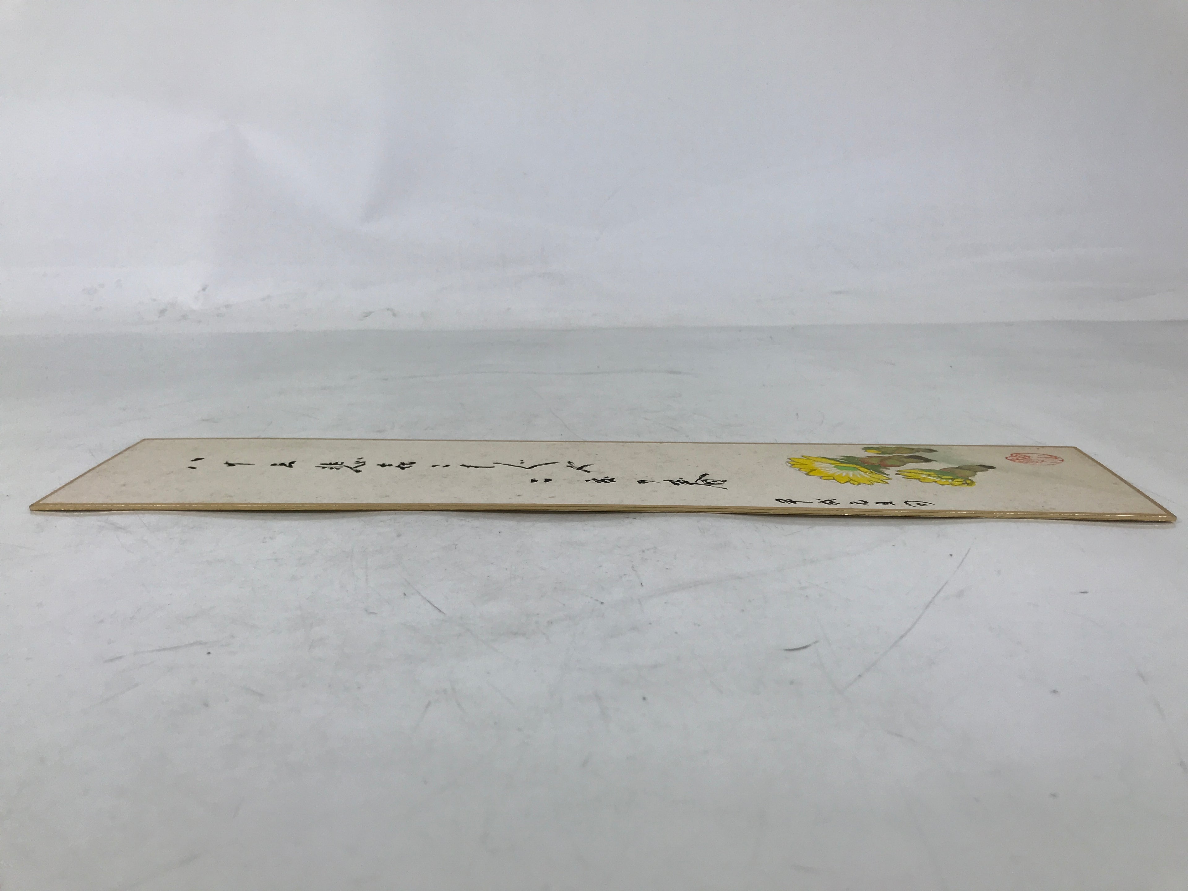 Japanese Tanzaku Shikishi Art Board Calligraphy Poem New Year Yellow Flower A752