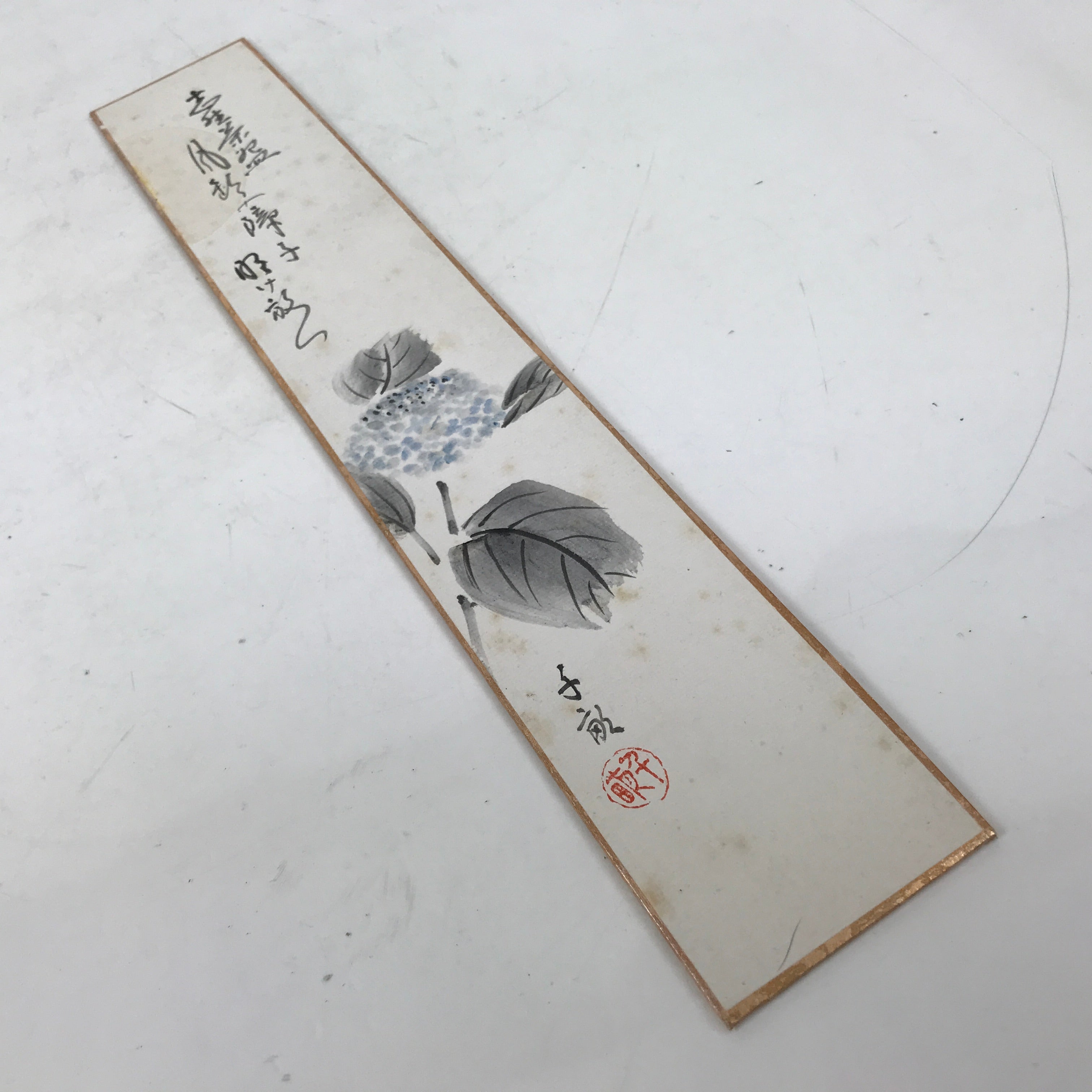 Japanese Tanzaku Shikishi Art Board Hydrangea Flower Poem Blue Black A731