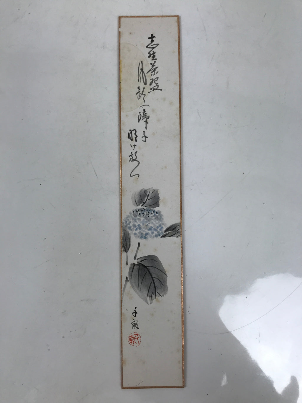 Japanese Tanzaku Shikishi Art Board Hydrangea Flower Poem Blue Black A731