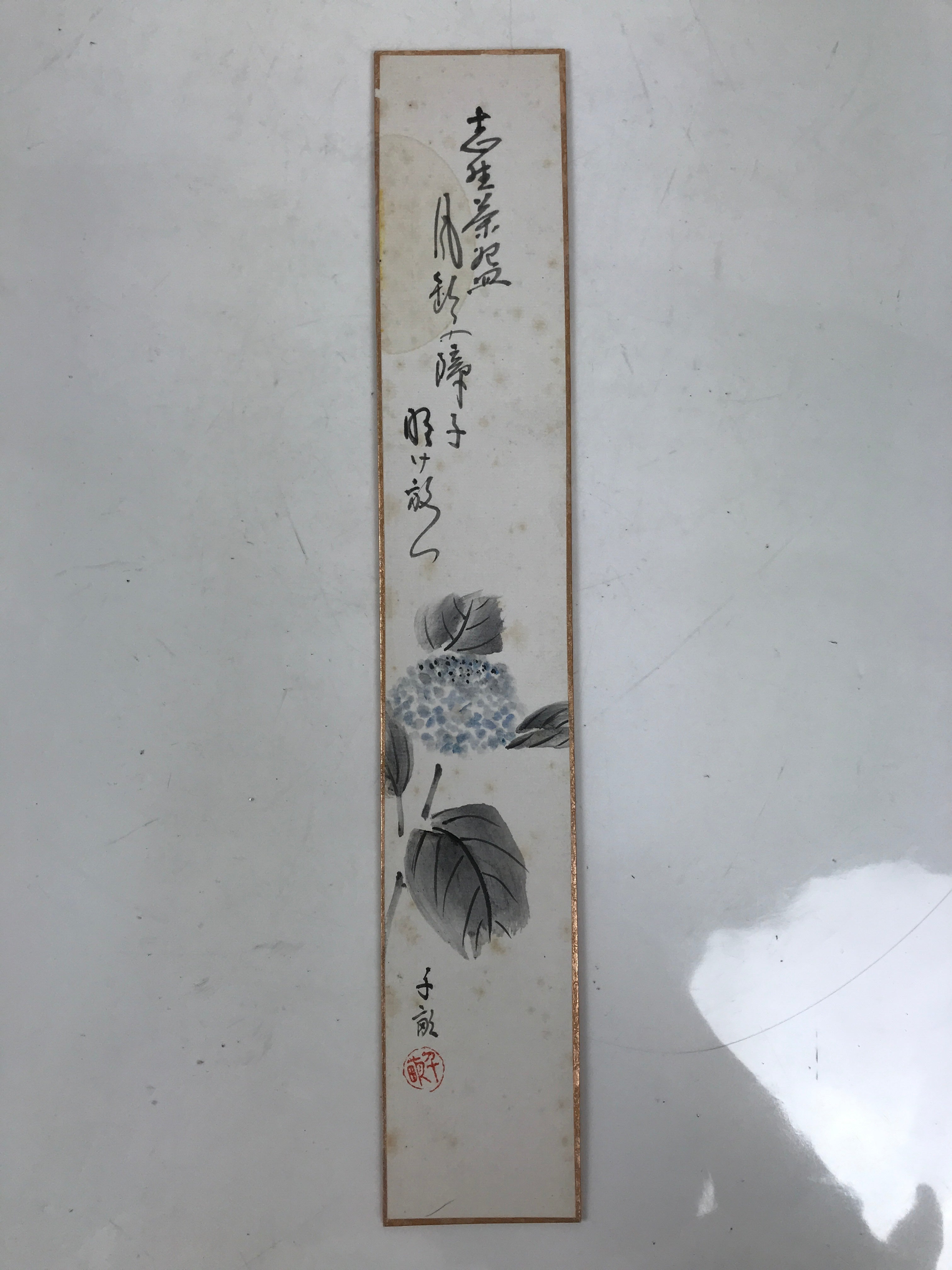 Japanese Tanzaku Shikishi Art Board Hydrangea Flower Poem Blue Black A731