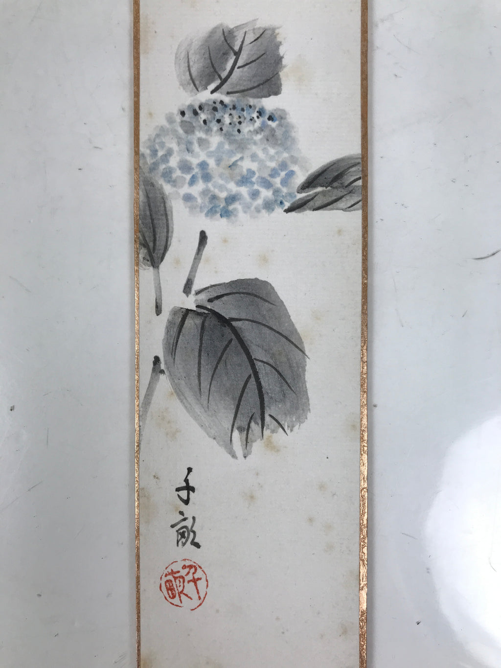 Japanese Tanzaku Shikishi Art Board Hydrangea Flower Poem Blue Black A731