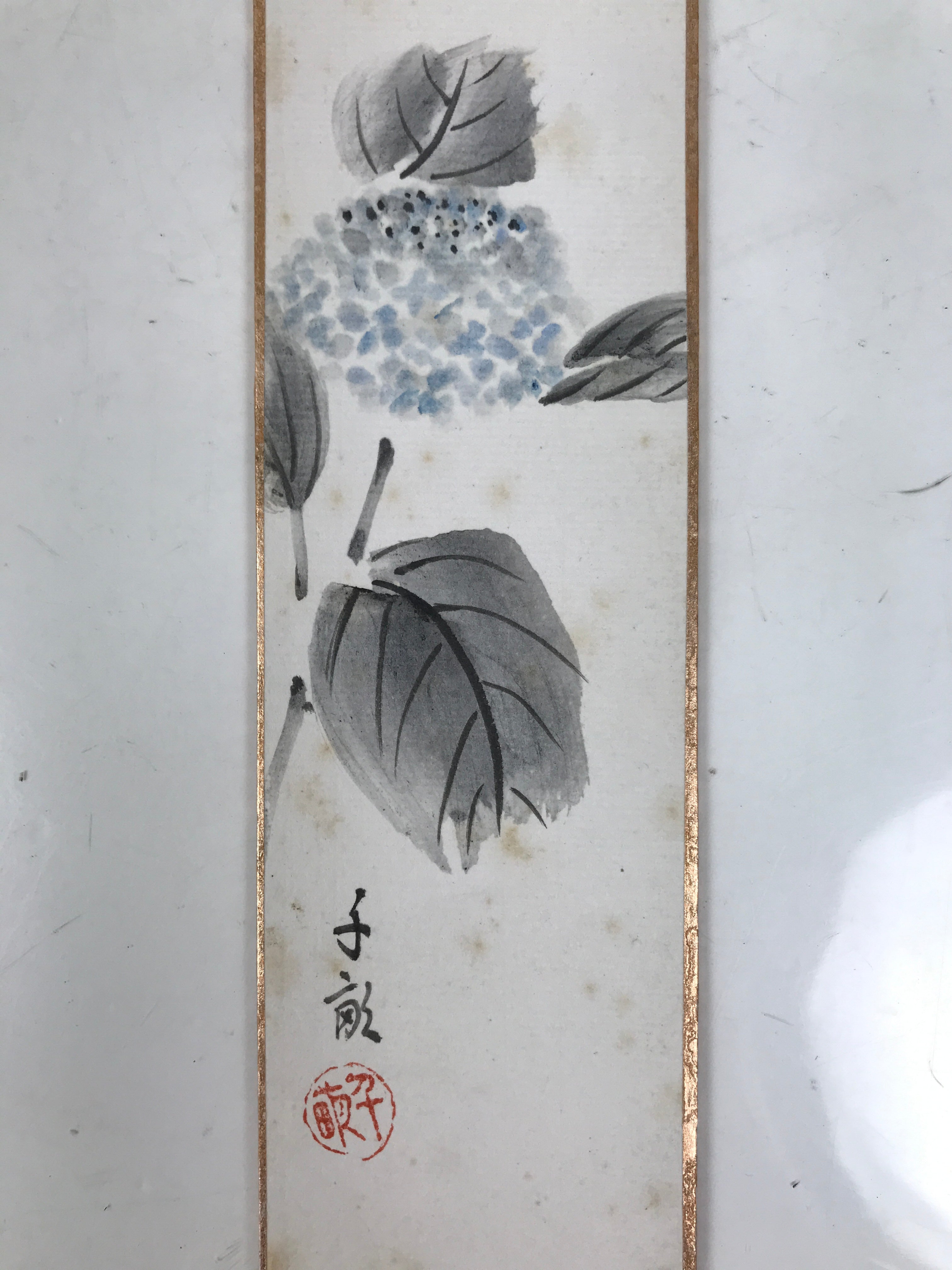 Japanese Tanzaku Shikishi Art Board Hydrangea Flower Poem Blue Black A731