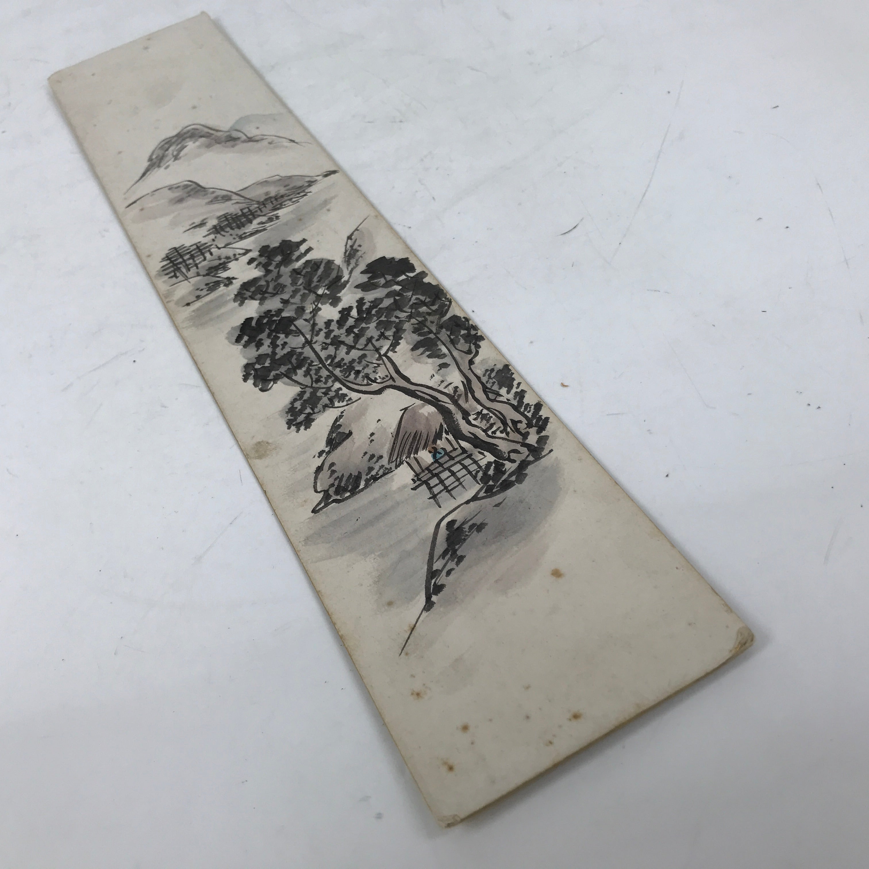 Japanese Tanzaku Shikishi Art Board Vtg Mountain Trees House Subtle Color A739