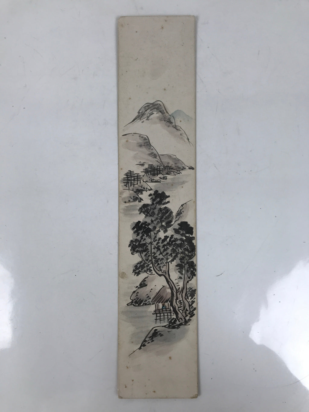 Japanese Tanzaku Shikishi Art Board Vtg Mountain Trees House Subtle Color A739