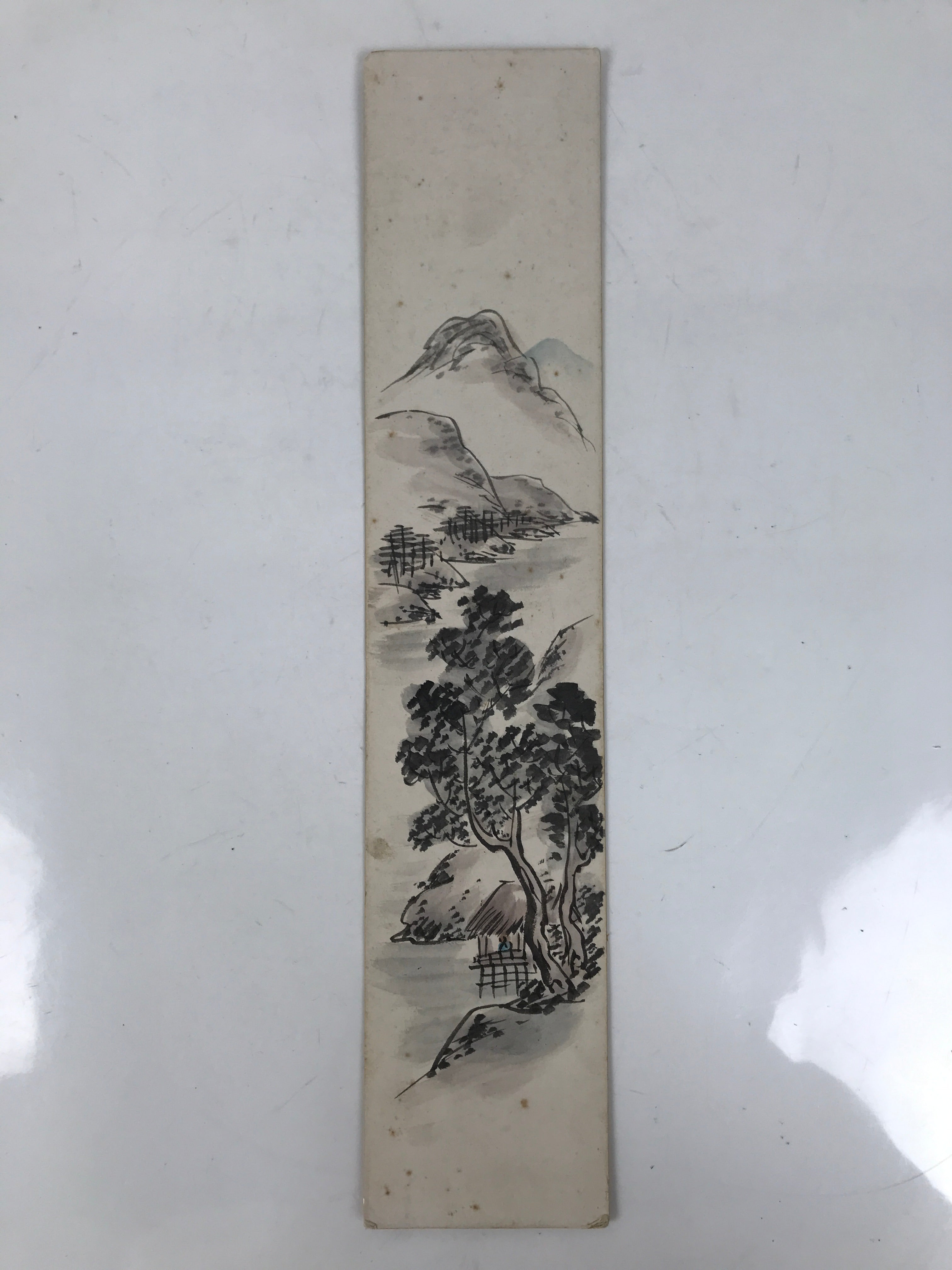 Japanese Tanzaku Shikishi Art Board Vtg Mountain Trees House Subtle Color A739