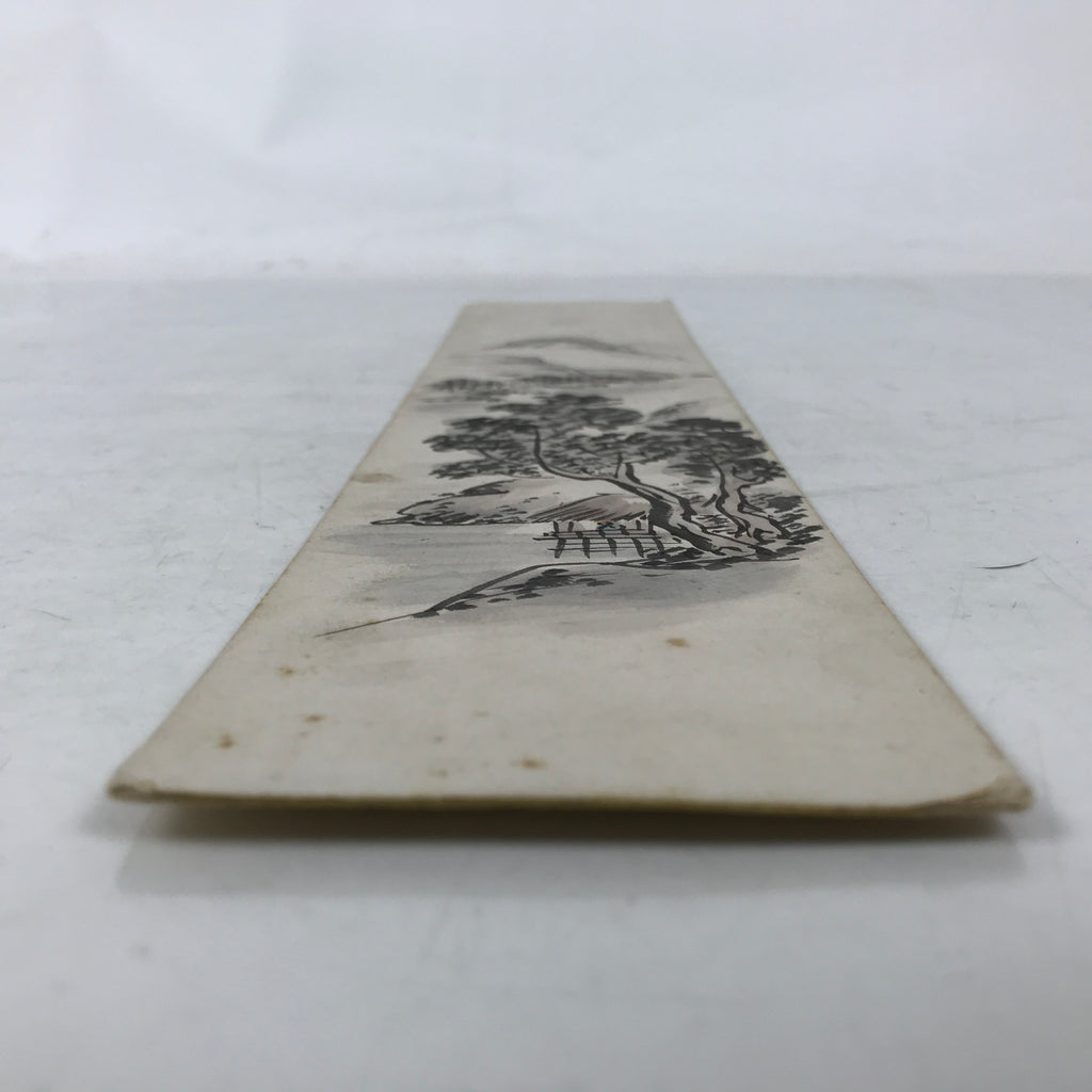 Japanese Tanzaku Shikishi Art Board Vtg Mountain Trees House Subtle Color A739