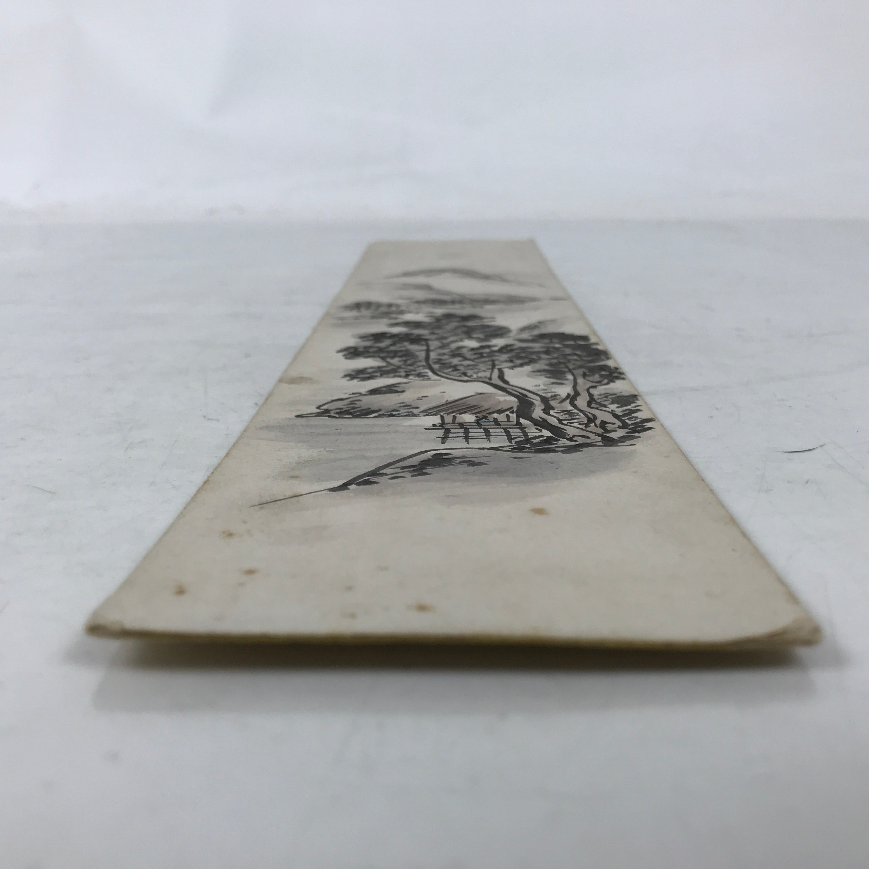 Japanese Tanzaku Shikishi Art Board Vtg Mountain Trees House Subtle Color A739