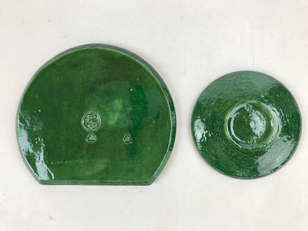 Japanese Tea Ceremony Ceramic Oil Lantern Tankei Vtg Stand Storage Green PY502