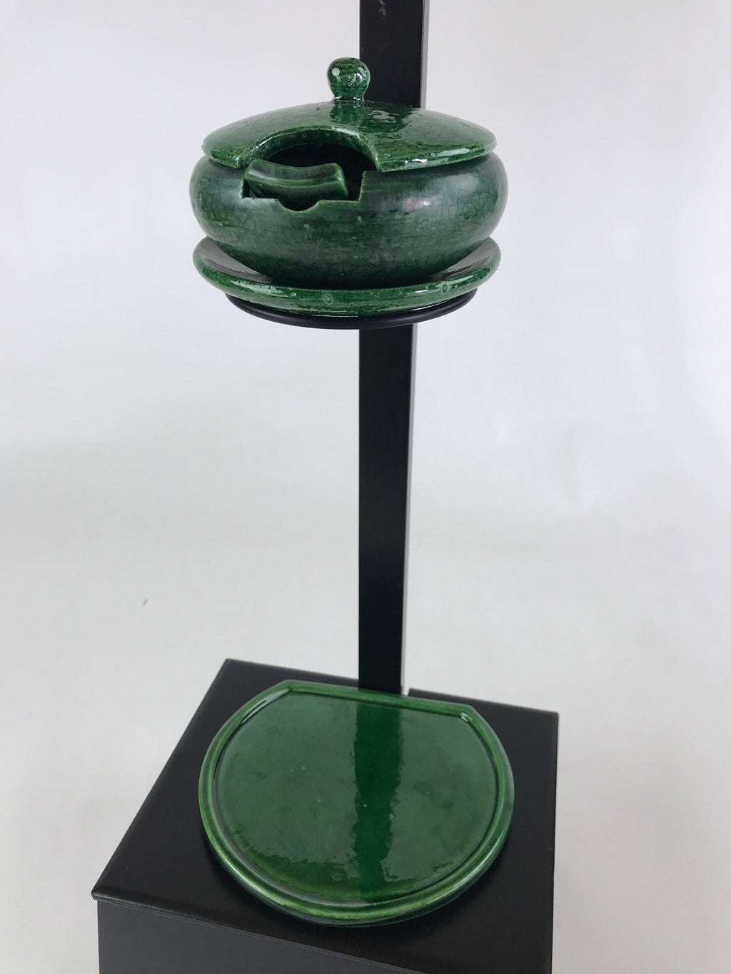 Japanese Tea Ceremony Ceramic Oil Lantern Tankei Vtg Stand Storage Green PY502