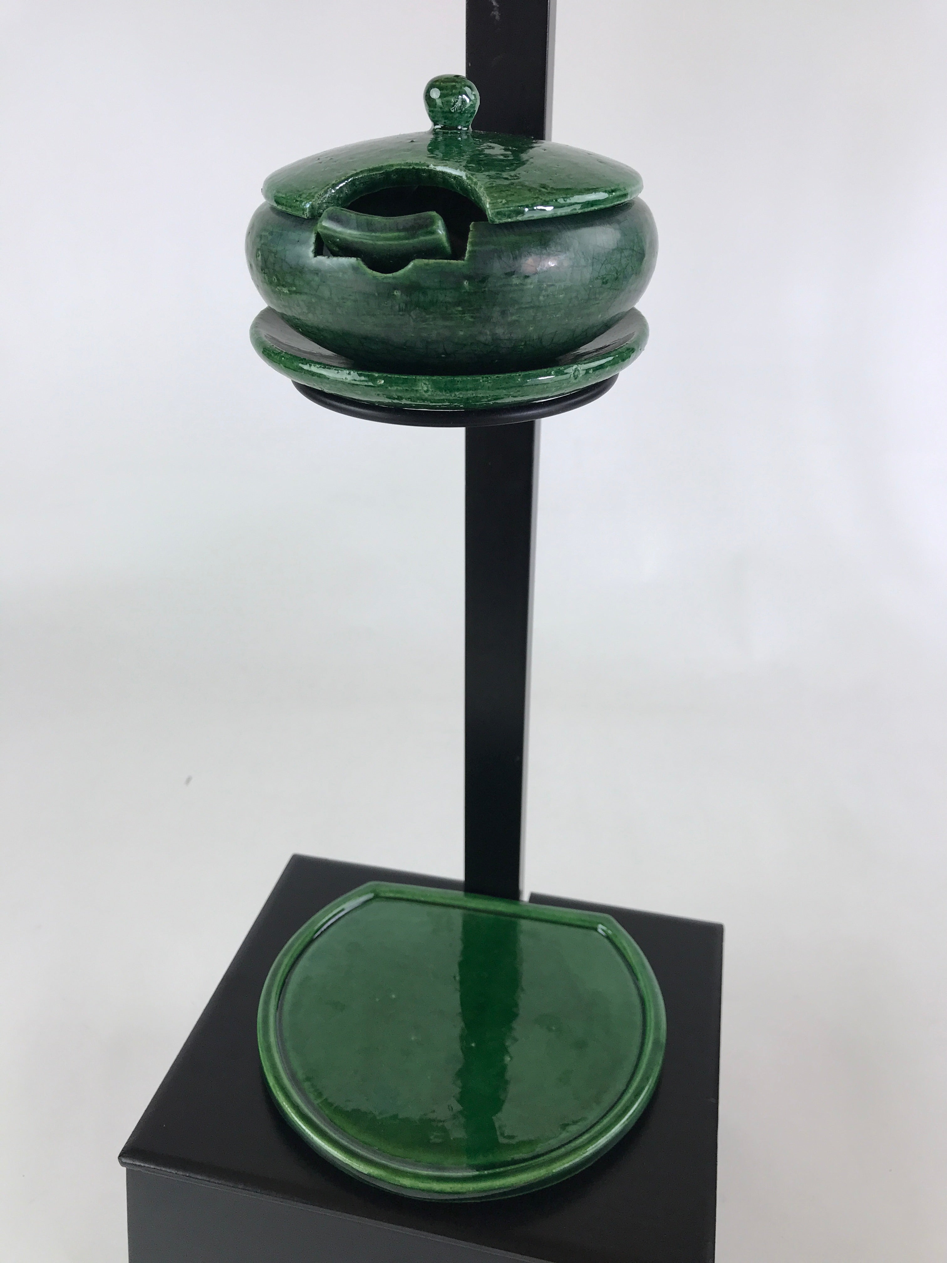Japanese Tea Ceremony Ceramic Oil Lantern Tankei Vtg Stand Storage Green PY502