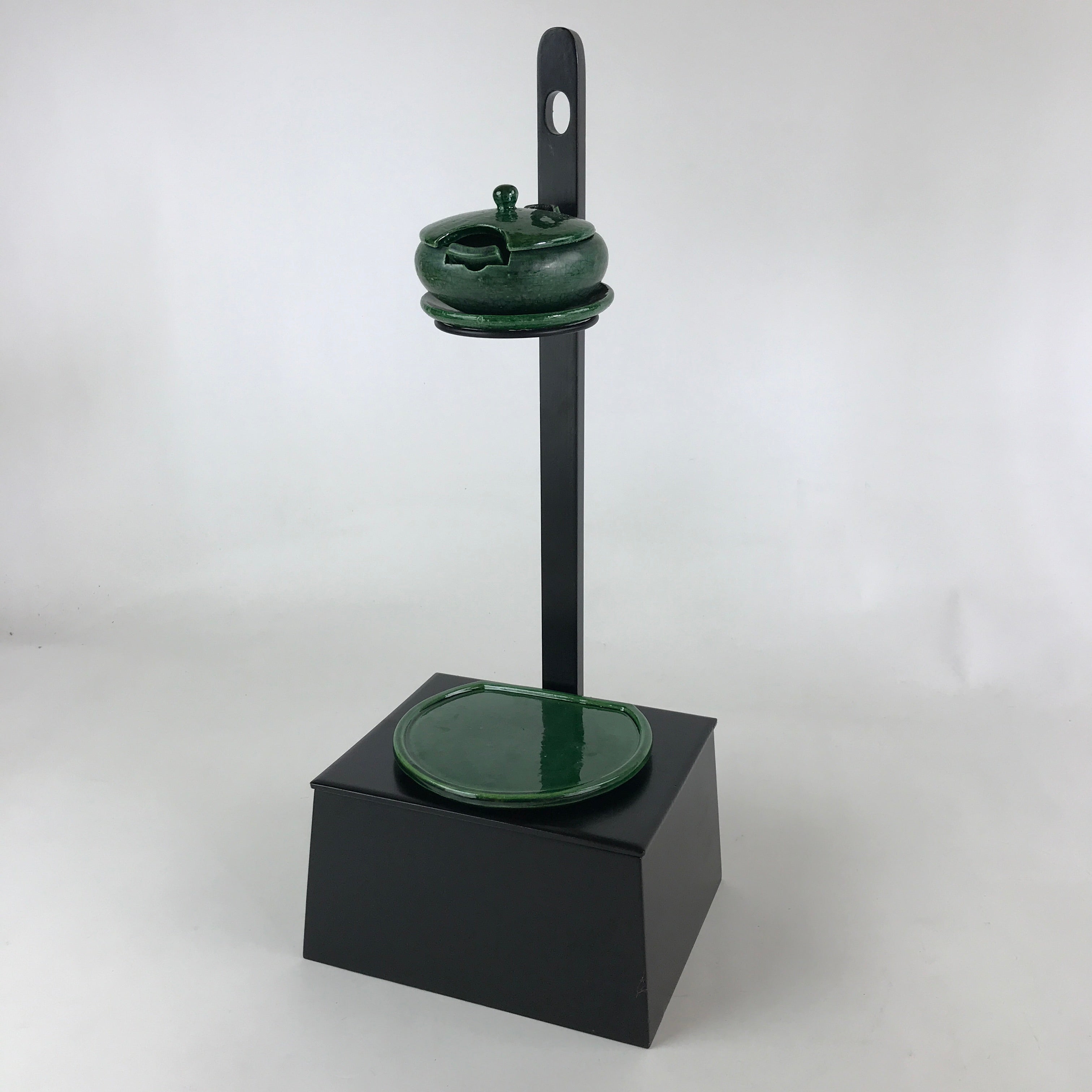 Japanese Tea Ceremony Ceramic Oil Lantern Tankei Vtg Stand Storage Green PY502