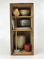 Japanese Tea Ceremony Set Chabako Wooden Box Vtg Pottery Chawan PX712