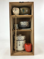Japanese Tea Ceremony Set Chabako Wooden Box Vtg Pottery Chawan PX718