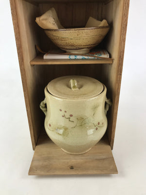 Japanese Tea Ceremony Set Chabako Wooden Box Vtg Pottery Chawan Sado PX685