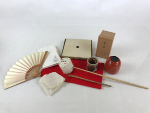 Japanese Tea Ceremony Set Chabako Wooden Box Vtg Pottery Chawan Sado PX686