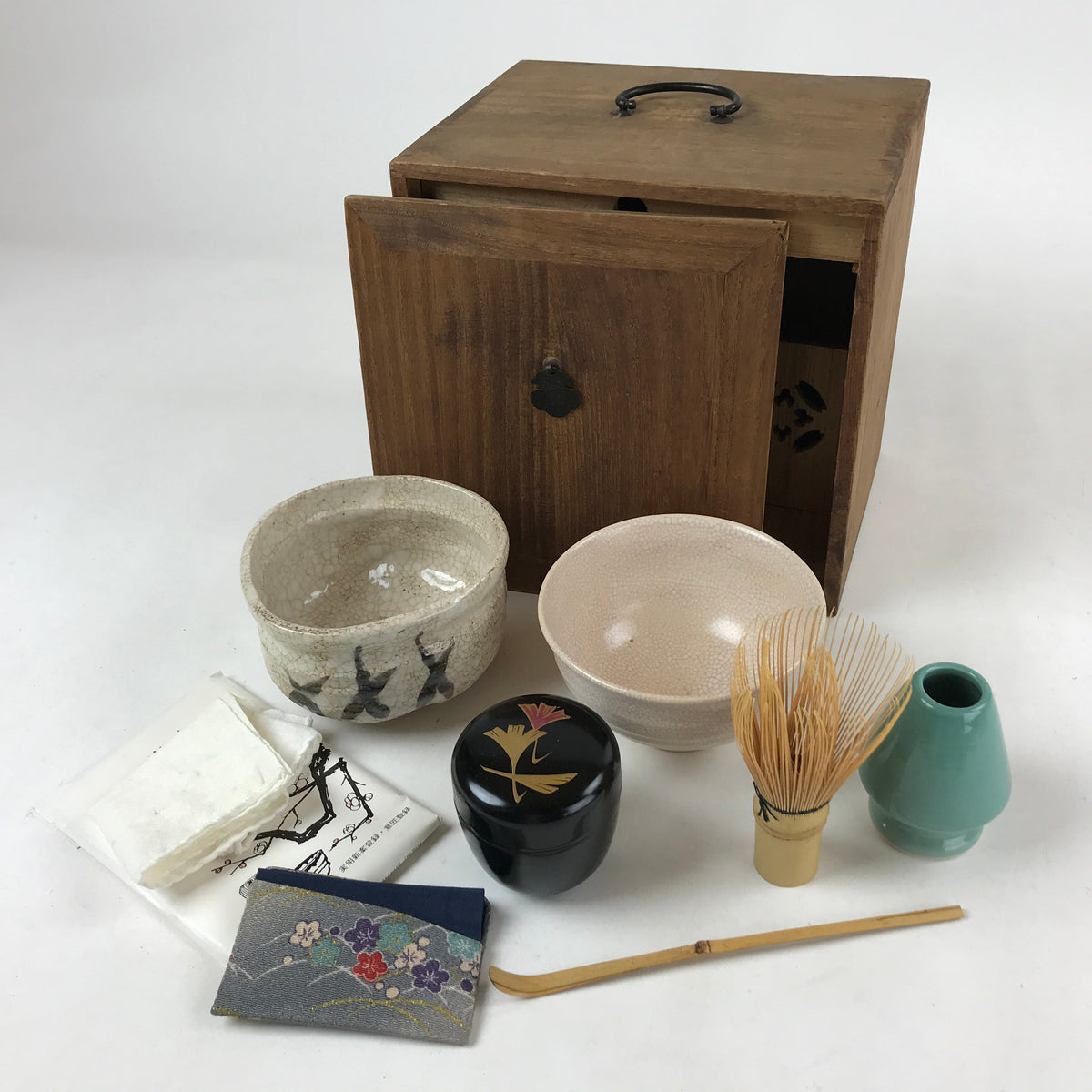 Tea Ritual Set Japanese Tea Ceremony Set Chabako Wooden Box Vtg Pottery Chawan Sado P ...