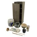 Japanese Tea Ceremony Set Chabako Wooden Box Vtg Pottery Chawan Sado PX747
