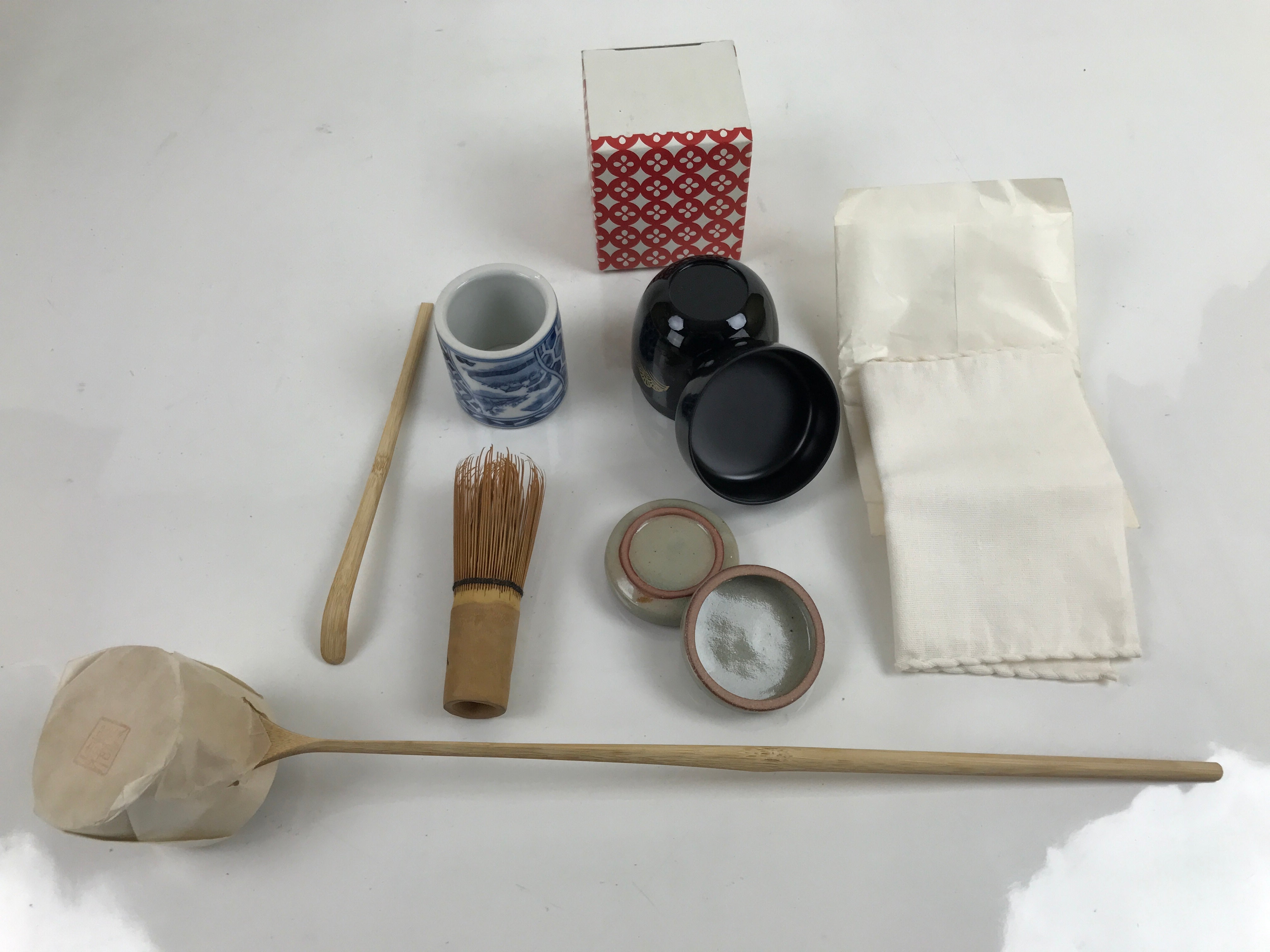 Japanese Tea Ceremony Set Chabako Wooden Box Vtg Pottery Chawan Sado PX750