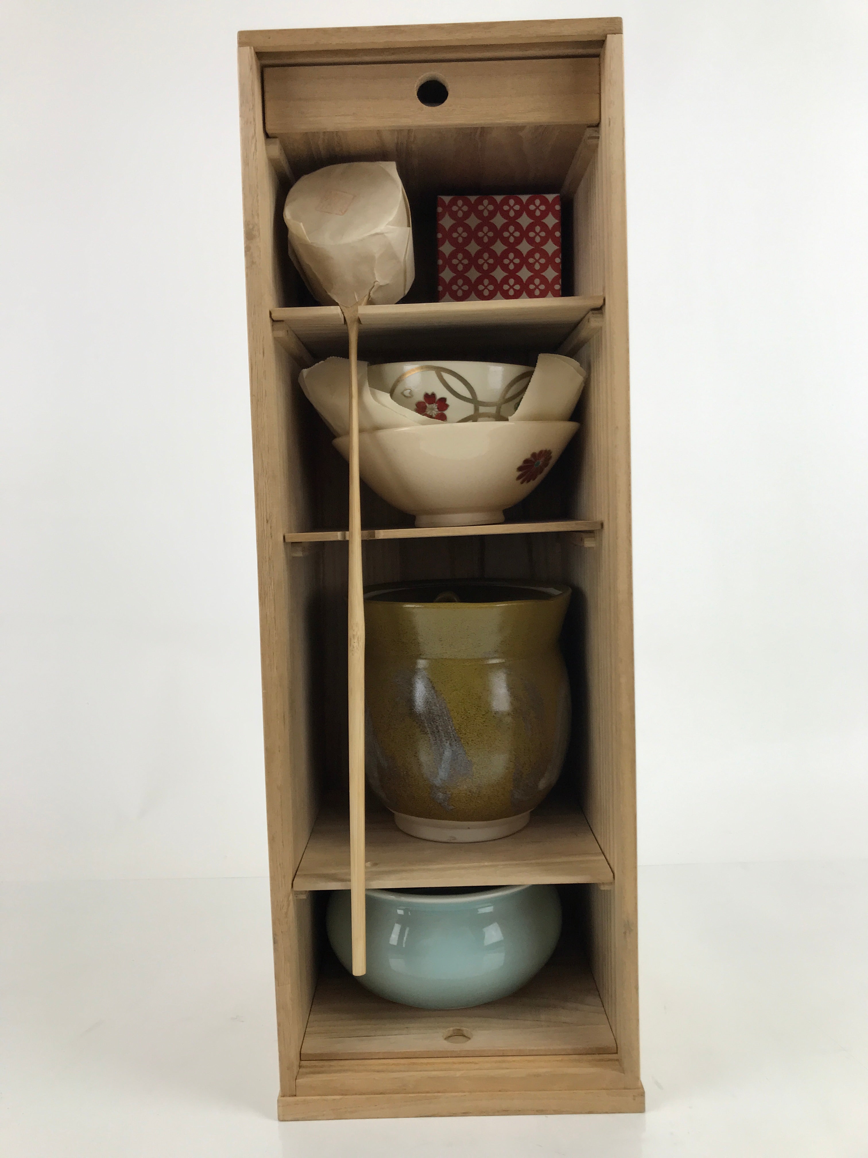 Japanese Tea Ceremony Set Chabako Wooden Box Vtg Pottery Chawan Sado PX750