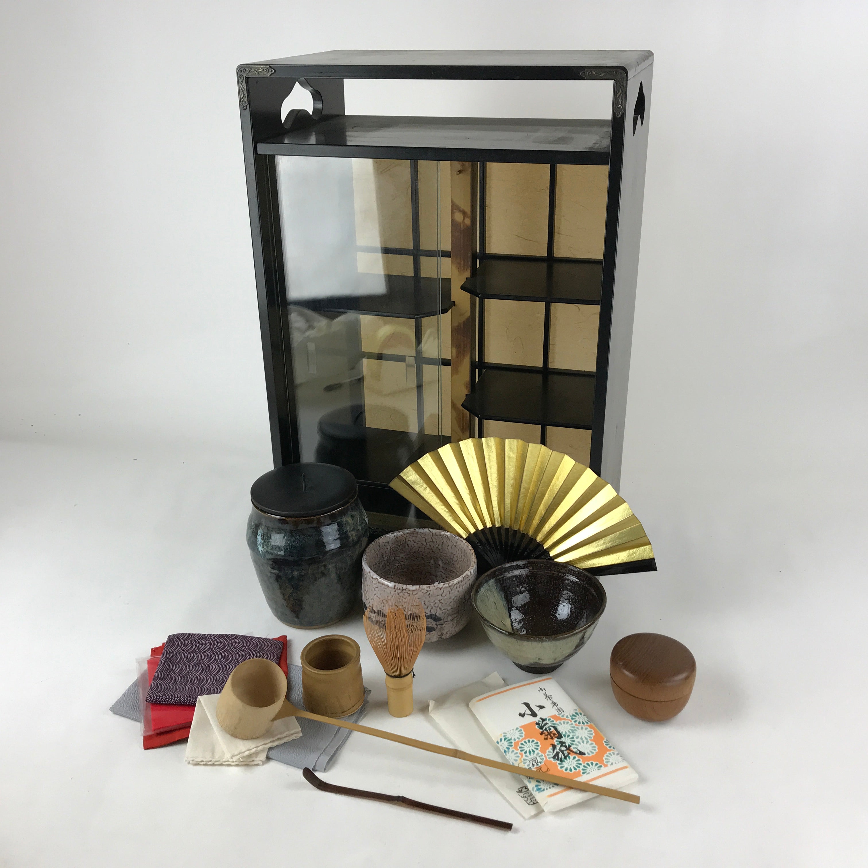 Japanese Tea Ceremony Set Chabako Wooden Glass Display Vtg Pottery Cha, Online  Shop