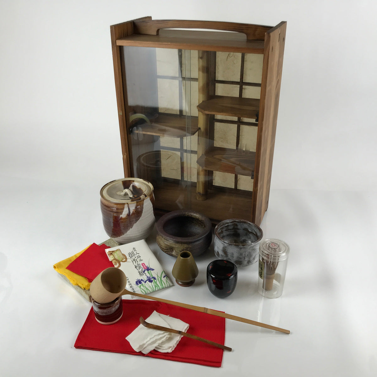Japanese Tea Ritual Set Japanese Tea Ceremony Set Chabako Wooden Glass Display Vtg Pottery Cha ...