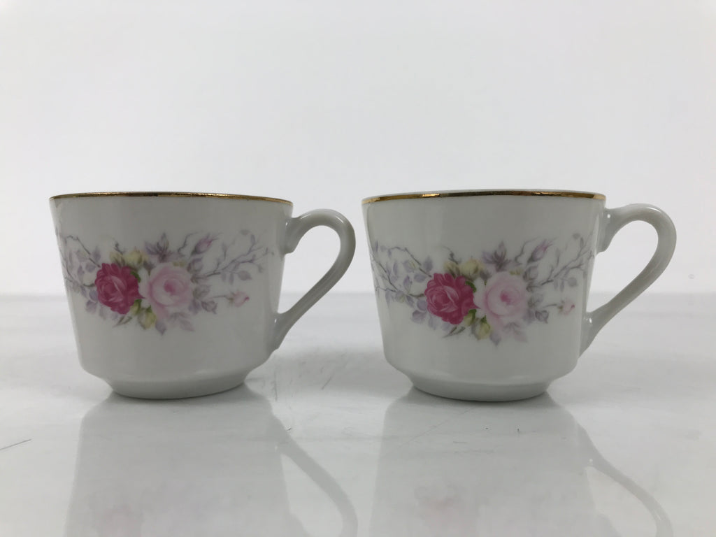 Japanese Tea Set Porcelain Metal White Floral Cup Saucer Spoon Wooden Box JK927