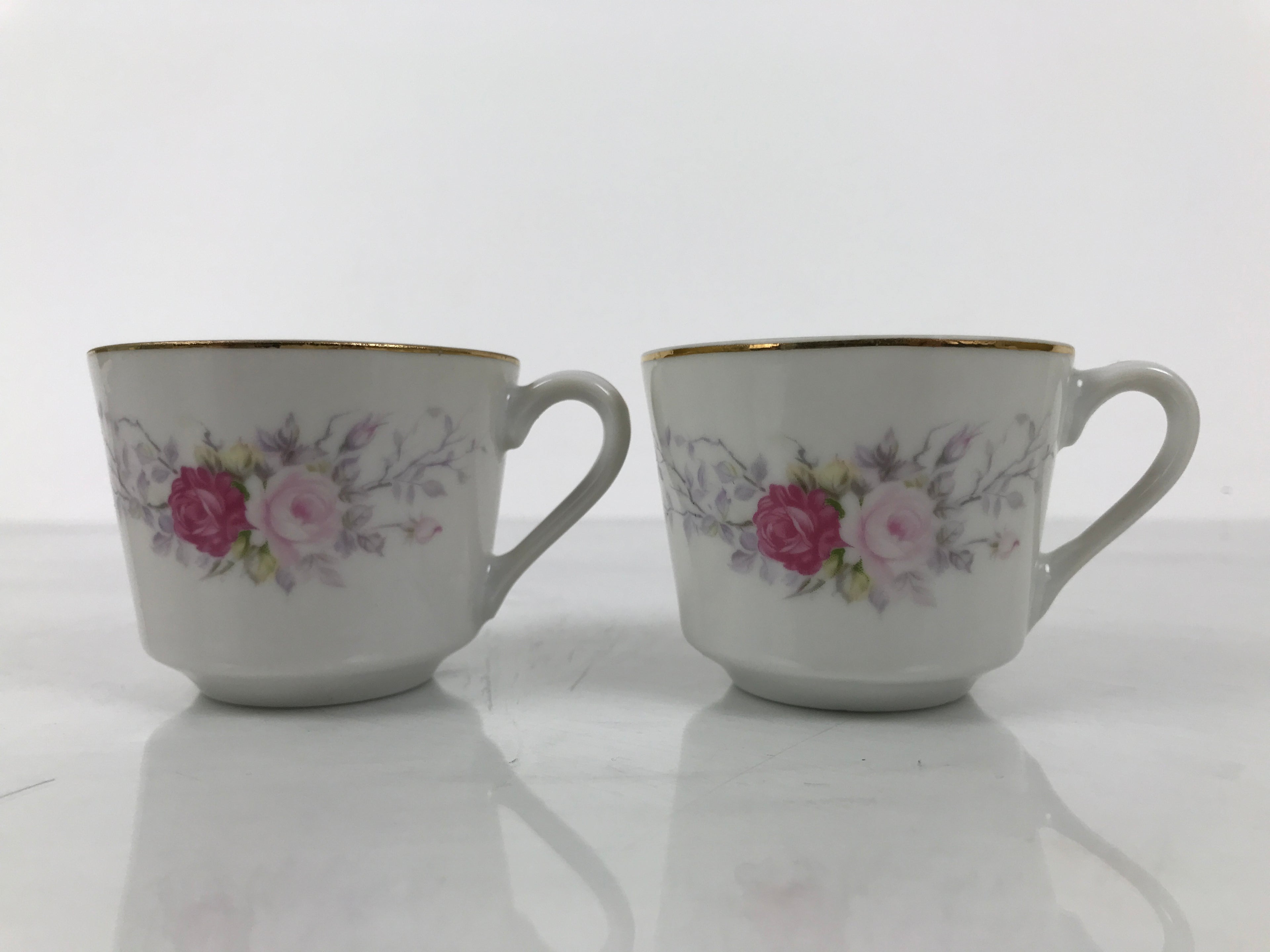 Japanese Tea Set Porcelain Metal White Floral Cup Saucer Spoon Wooden Box JK927