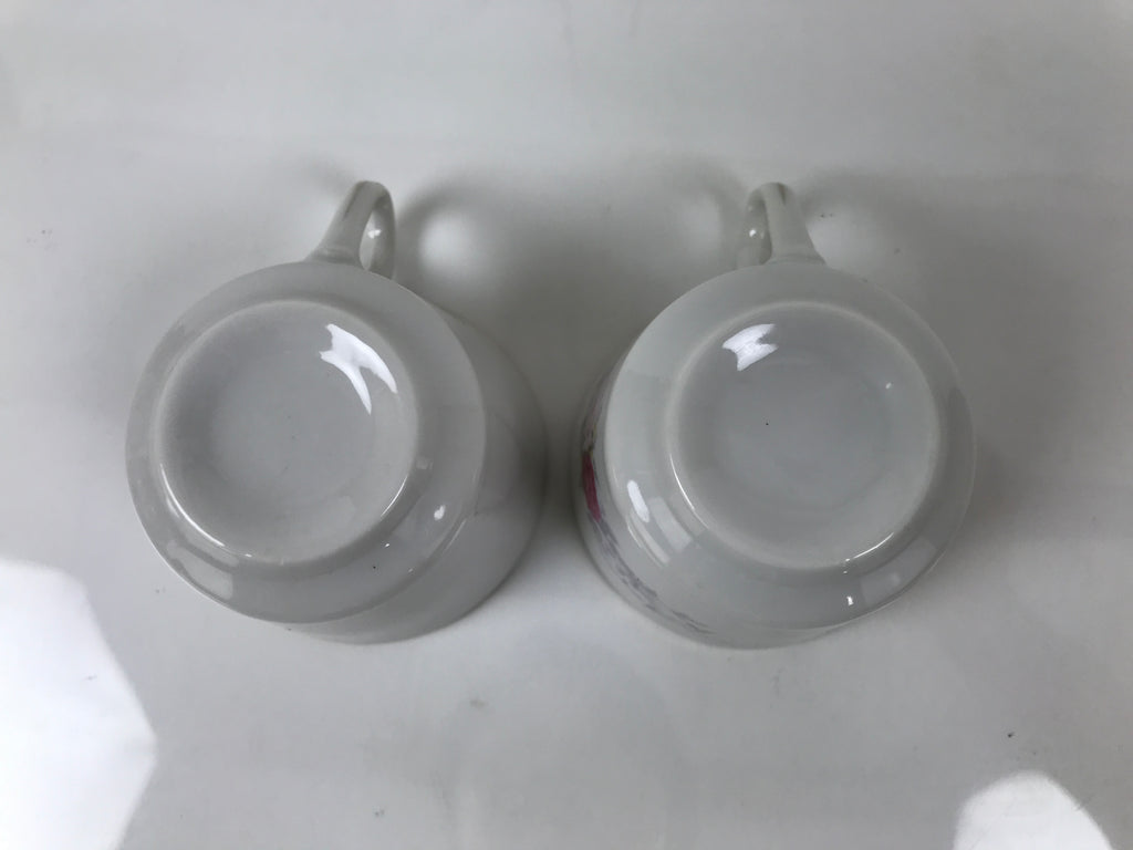 Japanese Tea Set Porcelain Metal White Floral Cup Saucer Spoon Wooden Box JK927