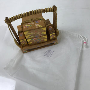 Japanese Tiered Box Jubako Toy Vtg Hina Doll Accessory Sakura Wood ID614