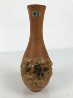 Japanese Tobe Ware Ceramic Flower Vase Vtg Ikebana Kabin Sculpture Brown FK233