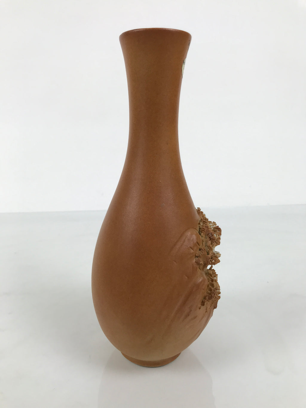 Japanese Tobe Ware Ceramic Flower Vase Vtg Ikebana Kabin Sculpture Brown FK233