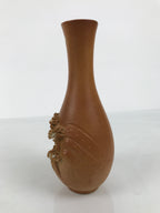 Japanese Tobe Ware Ceramic Flower Vase Vtg Ikebana Kabin Sculpture Brown FK233